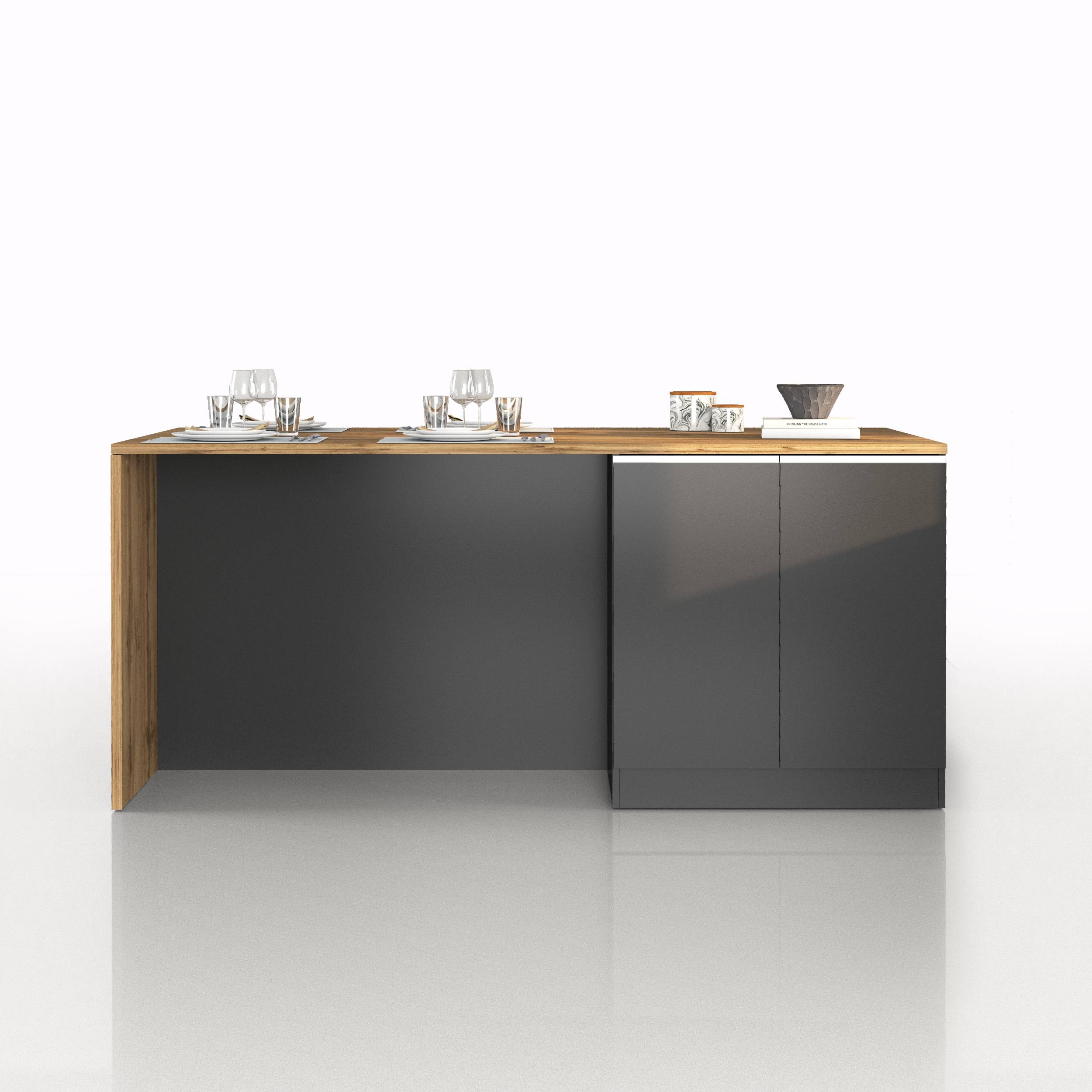 WHOUS Isola da Cucina Multifunzione con Tavolo da Pranzo fino a 4 Persone e Piano da Lavoro con Credenza Contenitiva, Made in Italy STILE: 4 ante, COLORE: Antracite opaco/rovere