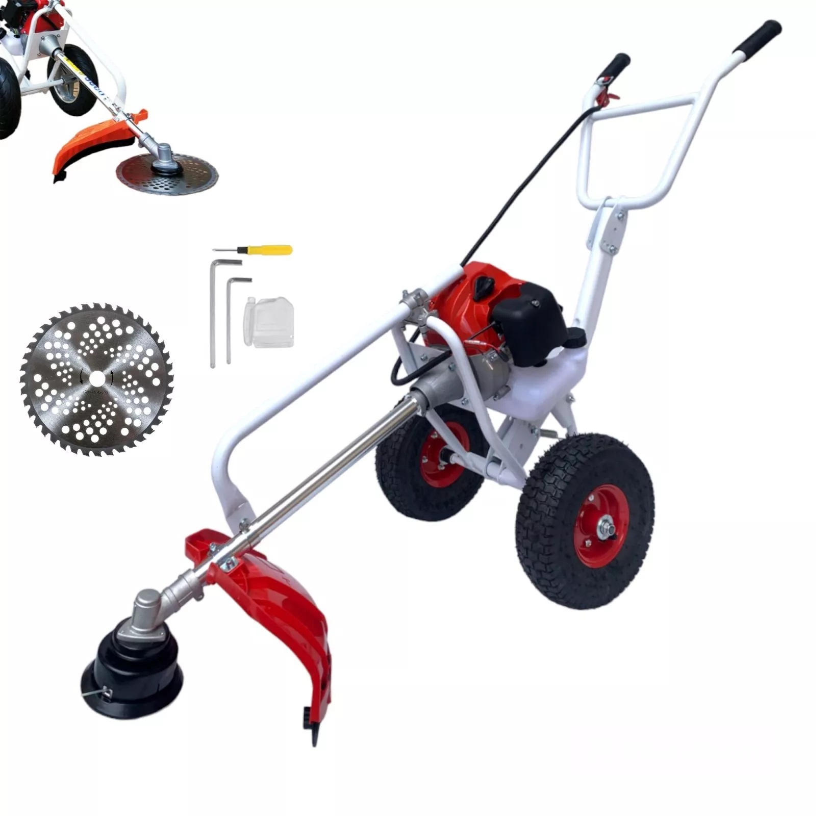 Image of Decespugliatore a Scoppio 63CC 2HP 2 Tempi con Ruote a Carrozzella Carrellato