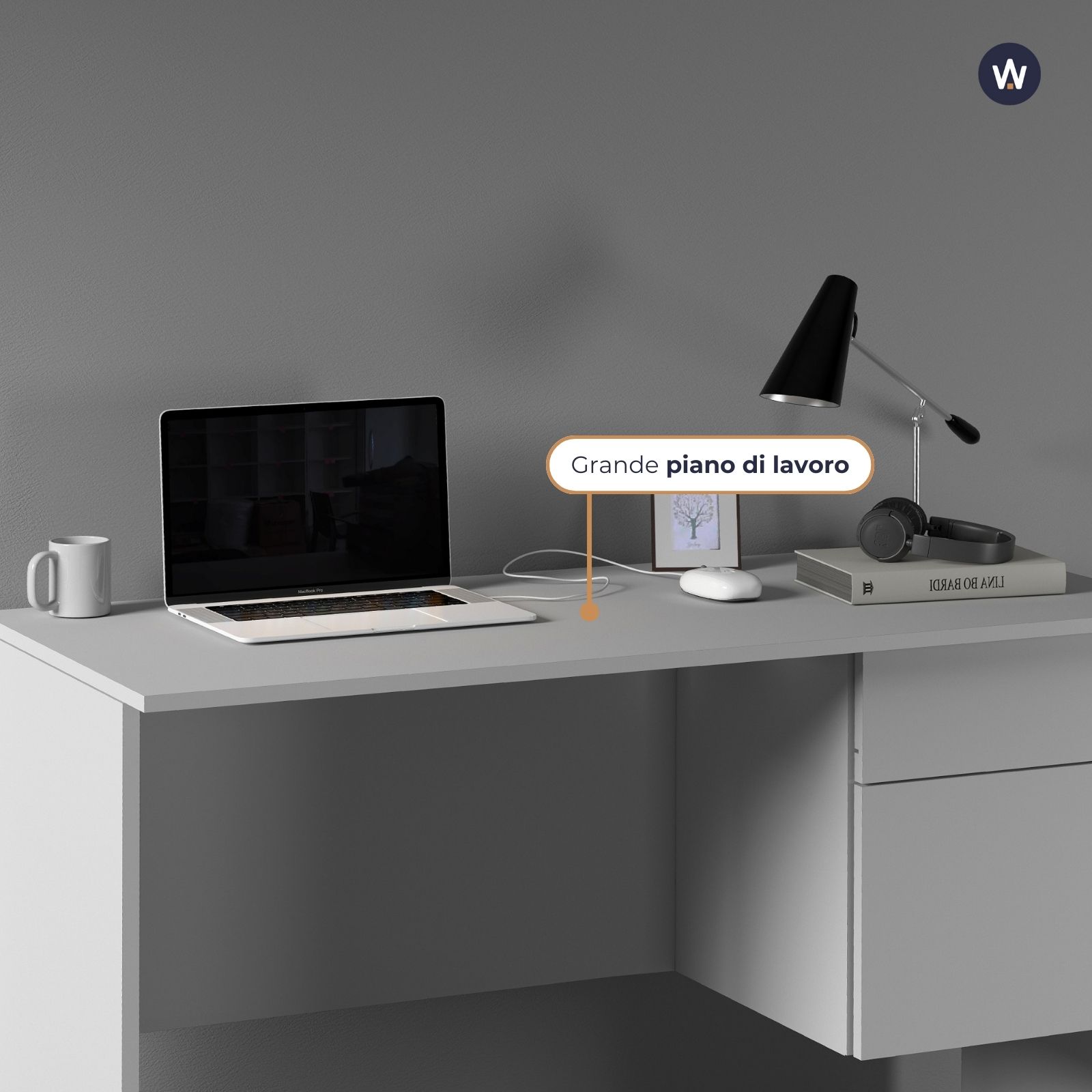 WHOUS Scrivania 110x50x75 cm con 1 Cassetto e 1 Anta, Made in Italy COLORE: Bianco opaco