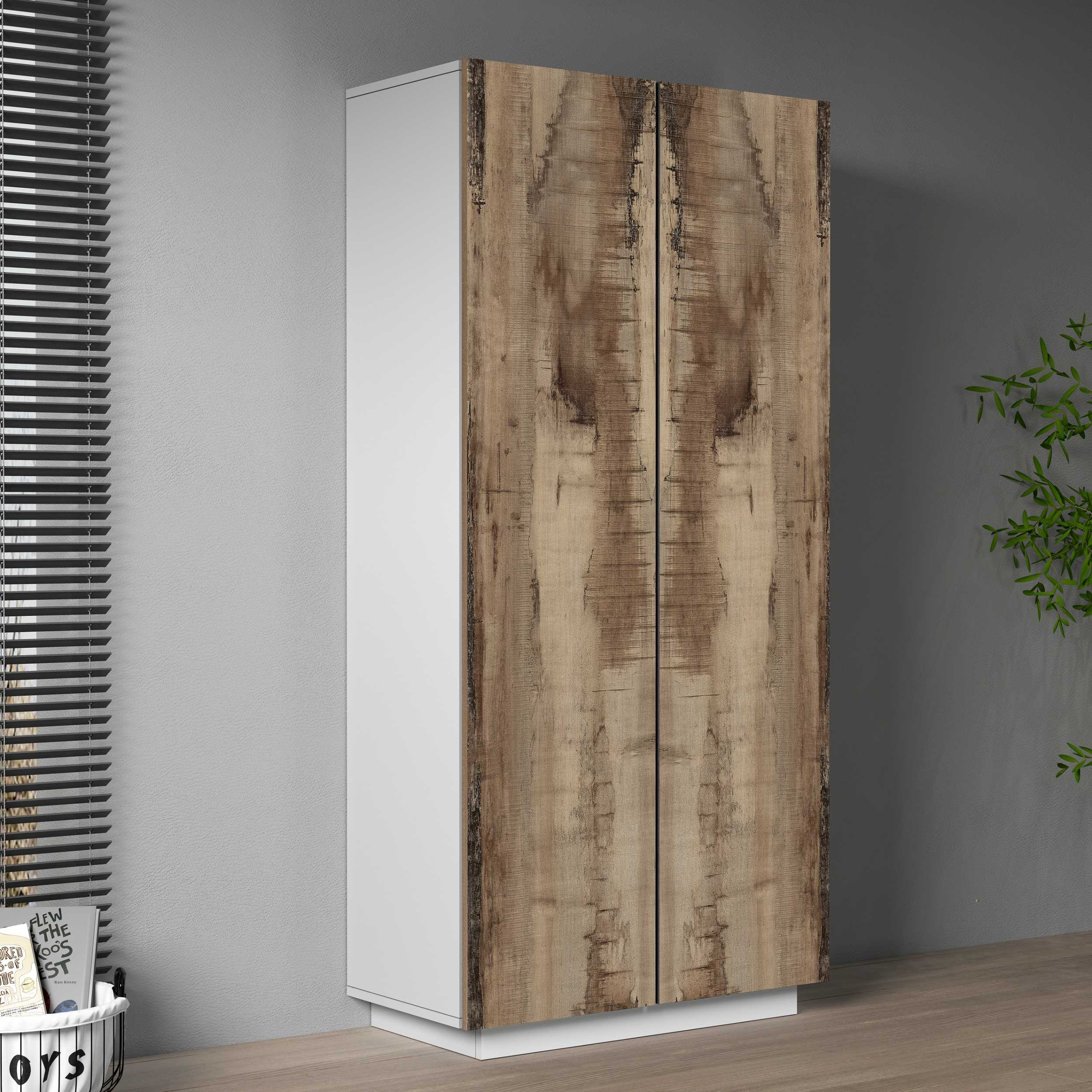 WHOUS Armadio Multiuso con 2 Ante, Made in Italy DIMENSIONI: 79,20x38x166 cm, COLORE: Bianco Opaco e Acero