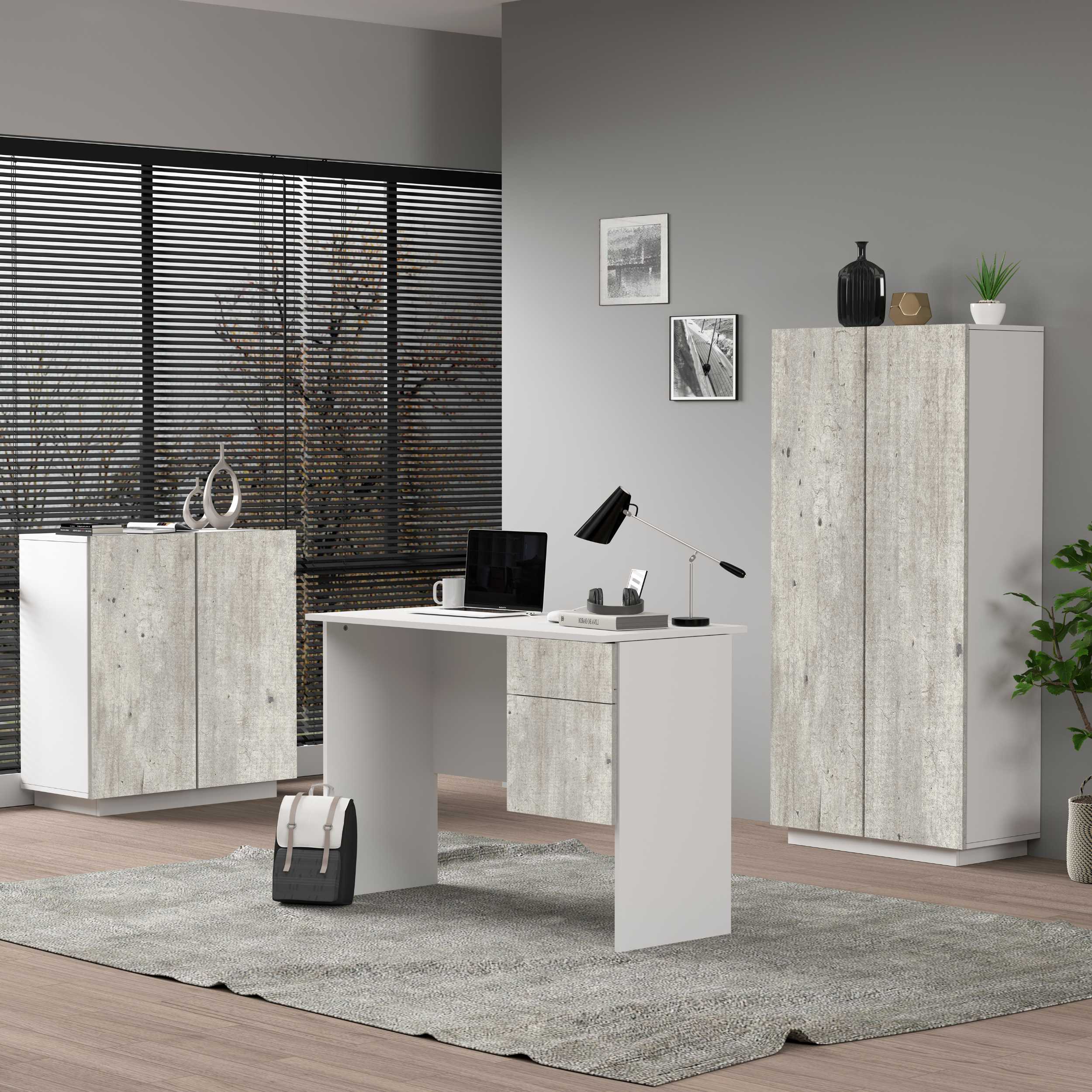 WHOUS Armadio Multiuso con 2 Ante, Made in Italy COLORE: Bianco Opaco e Cemento, DIMENSIONI: 79,20x38x166 cm