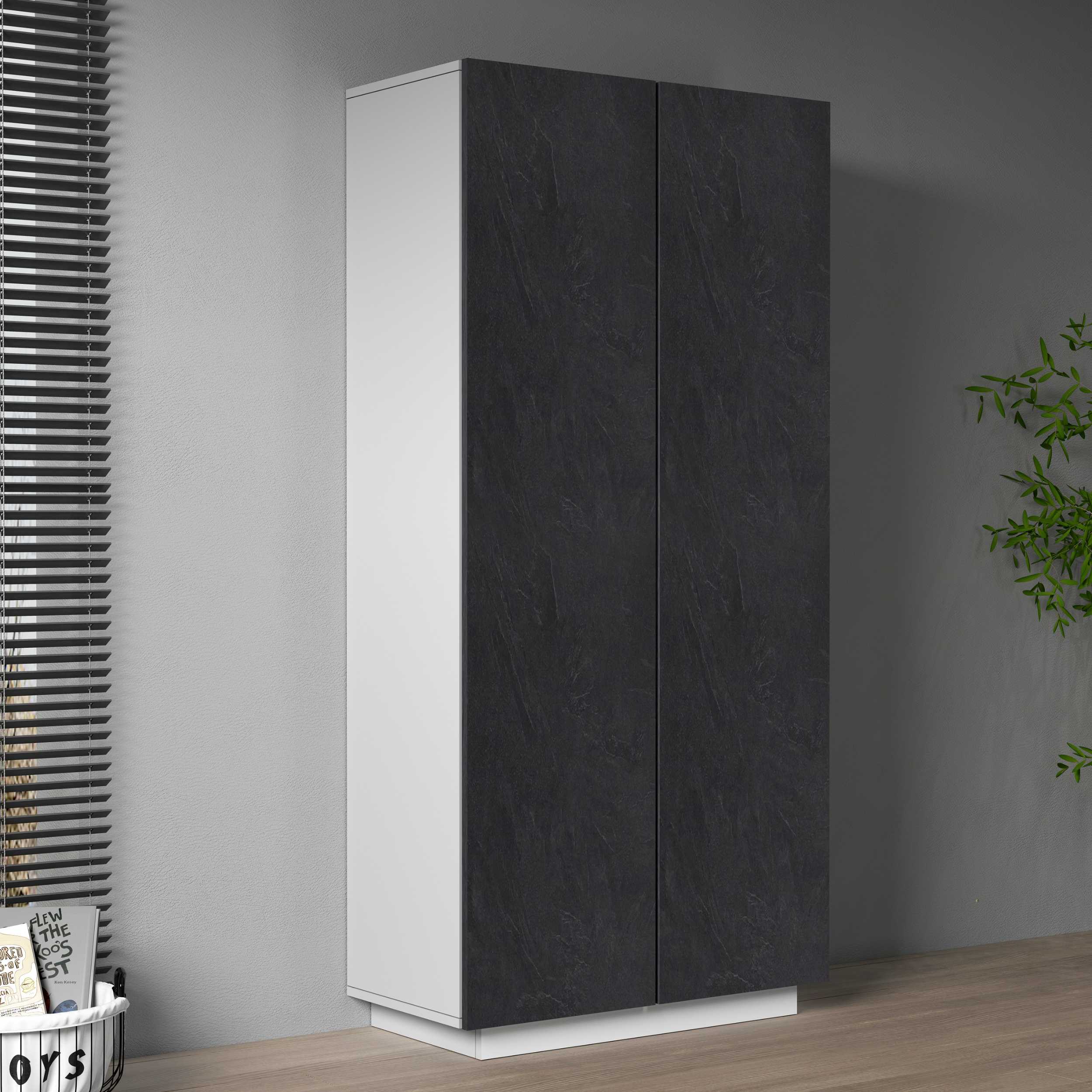 WHOUS Armadio Multiuso con 2 Ante, Made in Italy COLORE: Bianco Opaco e Report, DIMENSIONI: 79,20x38x166 cm