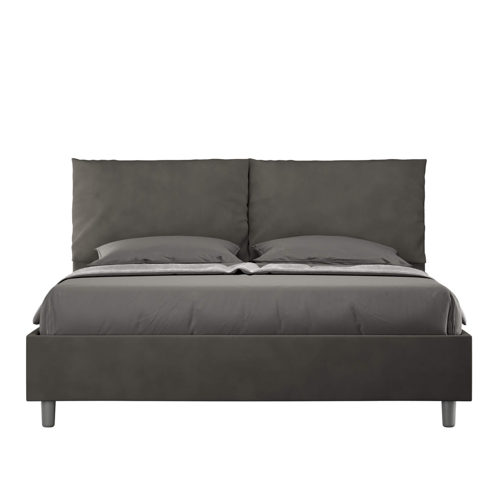 Letto Matrimoniale rivestito in Microfibra - ANTEA LARGE Tipologia Letto: Con Rete e Contenitore, Colore: Grigio, Dimensione Rete: 150x210