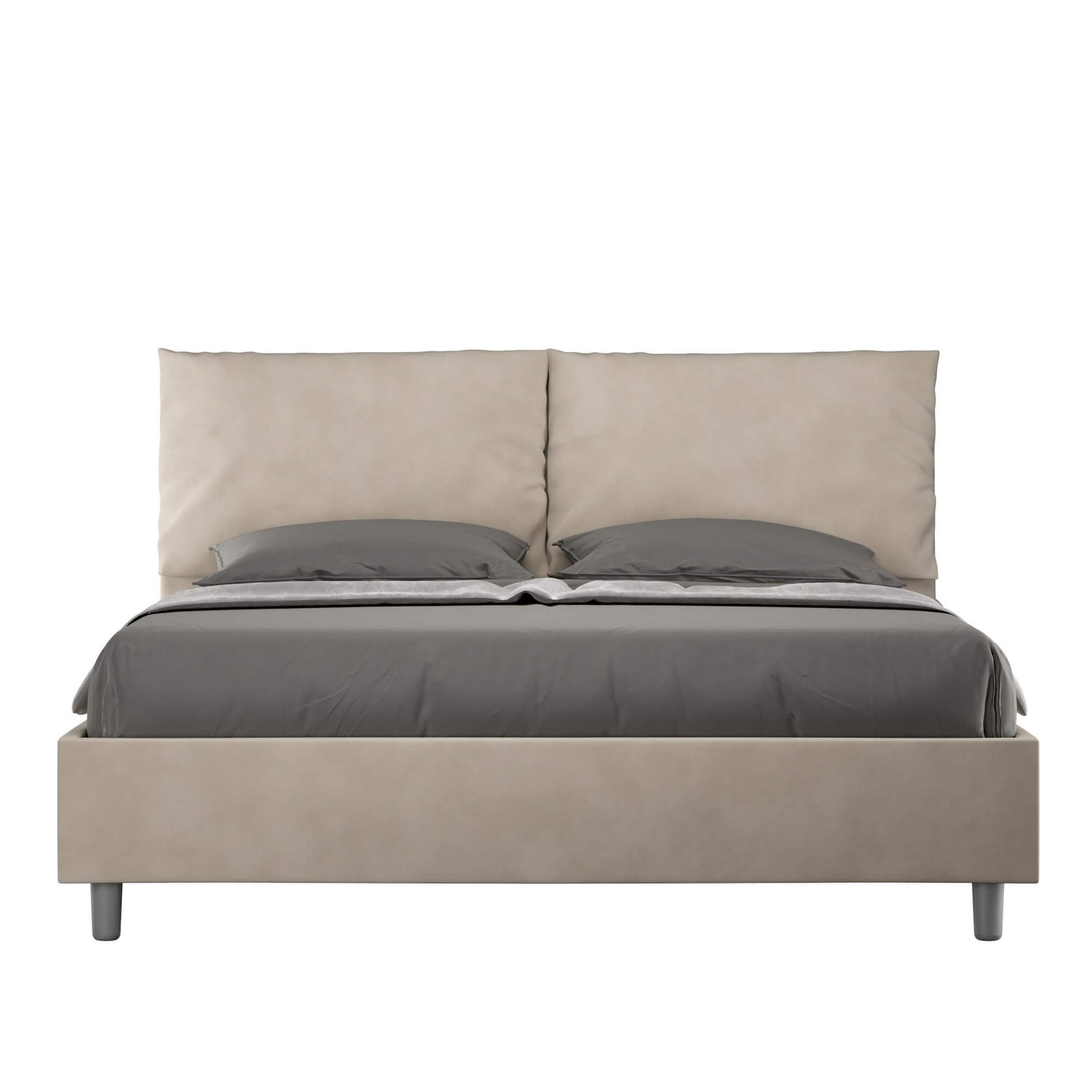 Letto Matrimoniale rivestito in Microfibra - ANTEA LARGE Colore: Sabbia, Tipologia Letto: Con Rete e Contenitore, Dimensione Rete: 150x210