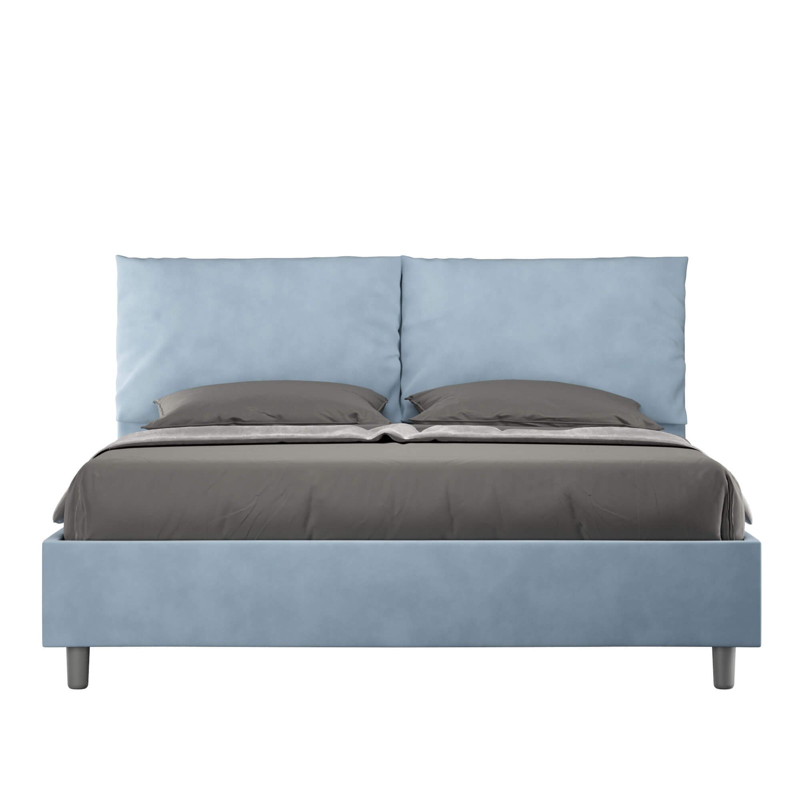 Letto Matrimoniale rivestito in Microfibra - ANTEA LARGE Tipologia Letto: Con Rete e Contenitore, Colore: Azzurro, Dimensione Rete: 150x210