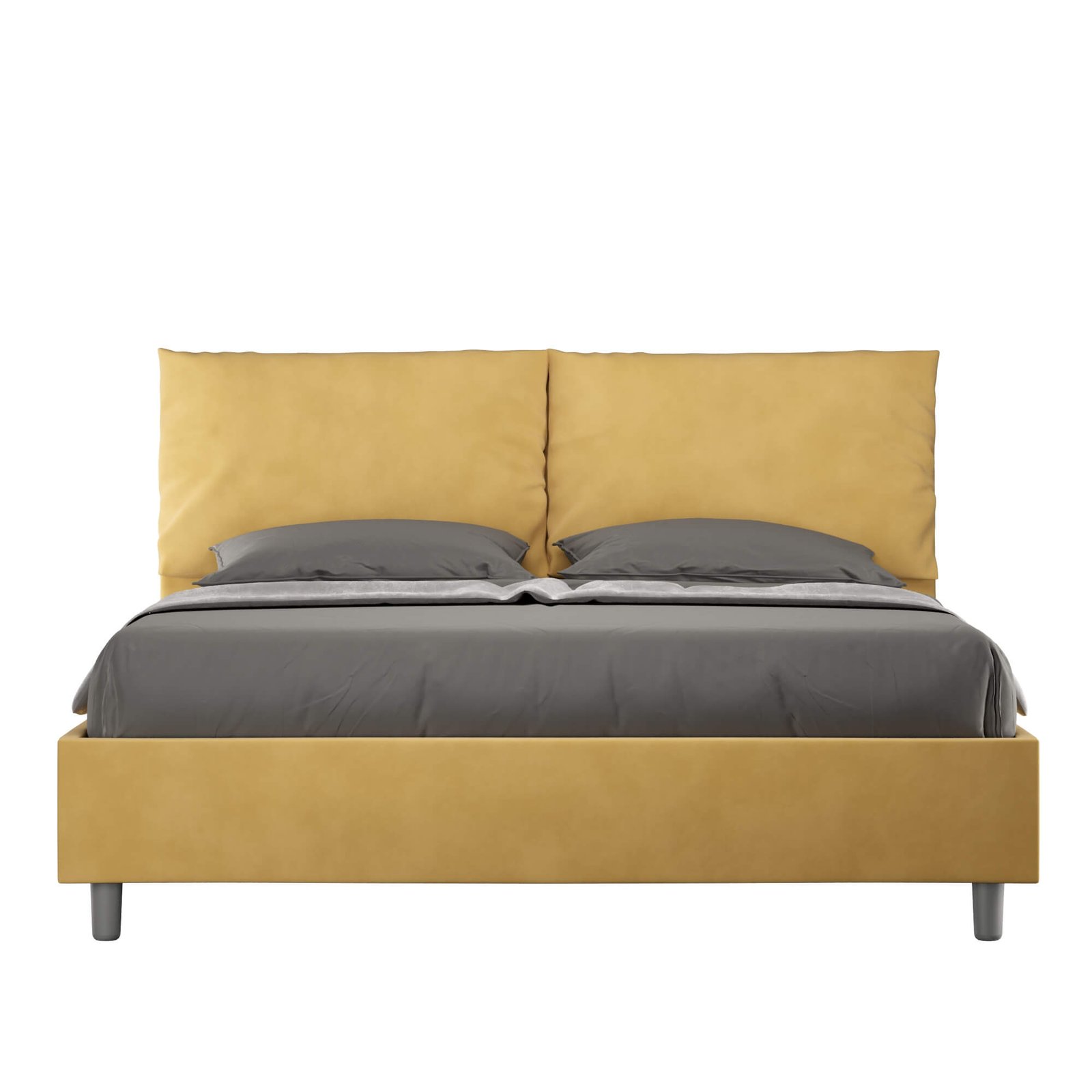 Letto Matrimoniale rivestito in Microfibra - ANTEA LARGE Colore: Ocra, Tipologia Letto: Con Rete e Contenitore, Dimensione Rete: 150x210