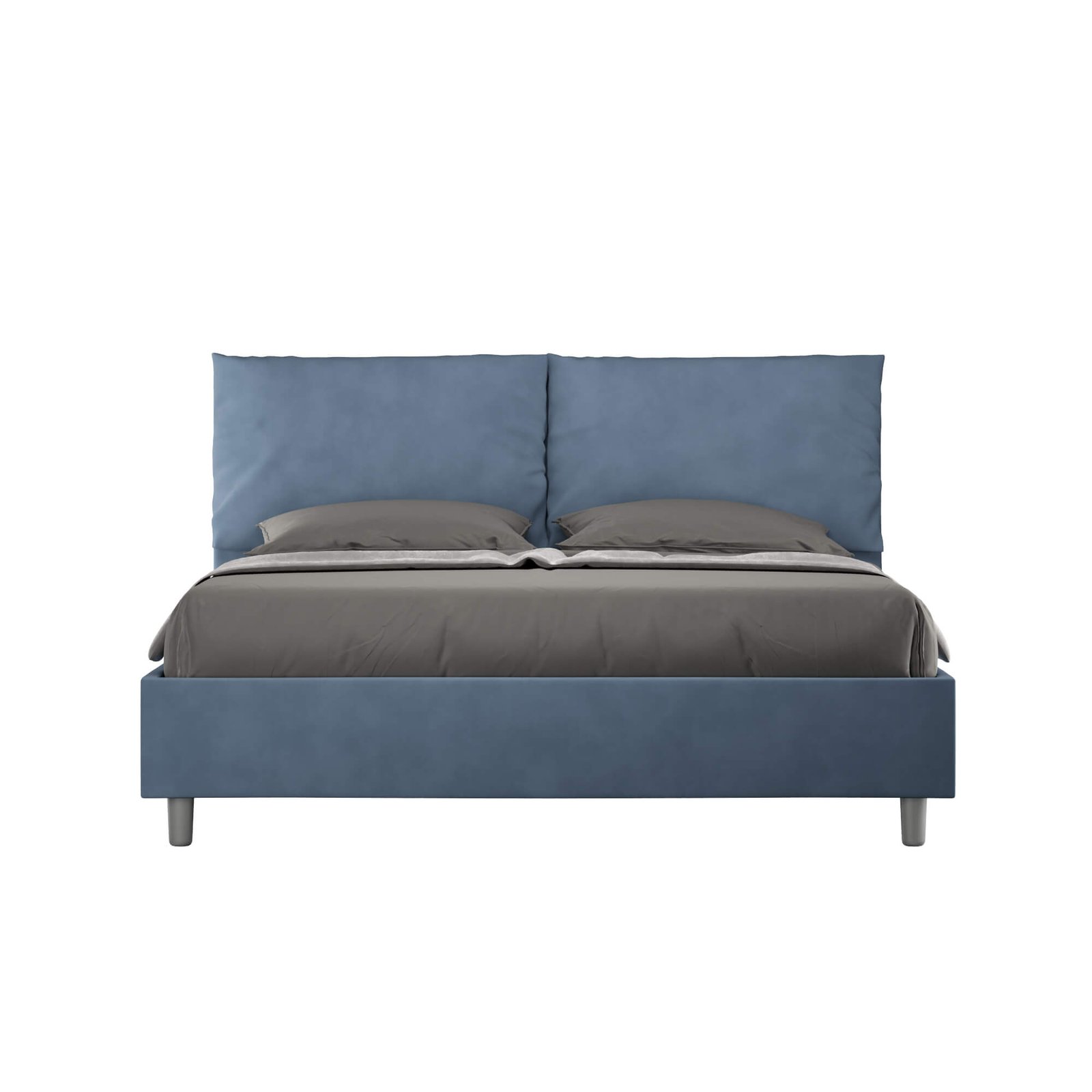 Letto Matrimoniale rivestito in Microfibra - ANTEA LARGE Tipologia Letto: Con Rete e Contenitore, Colore: Blu, Dimensione Rete: 150x210