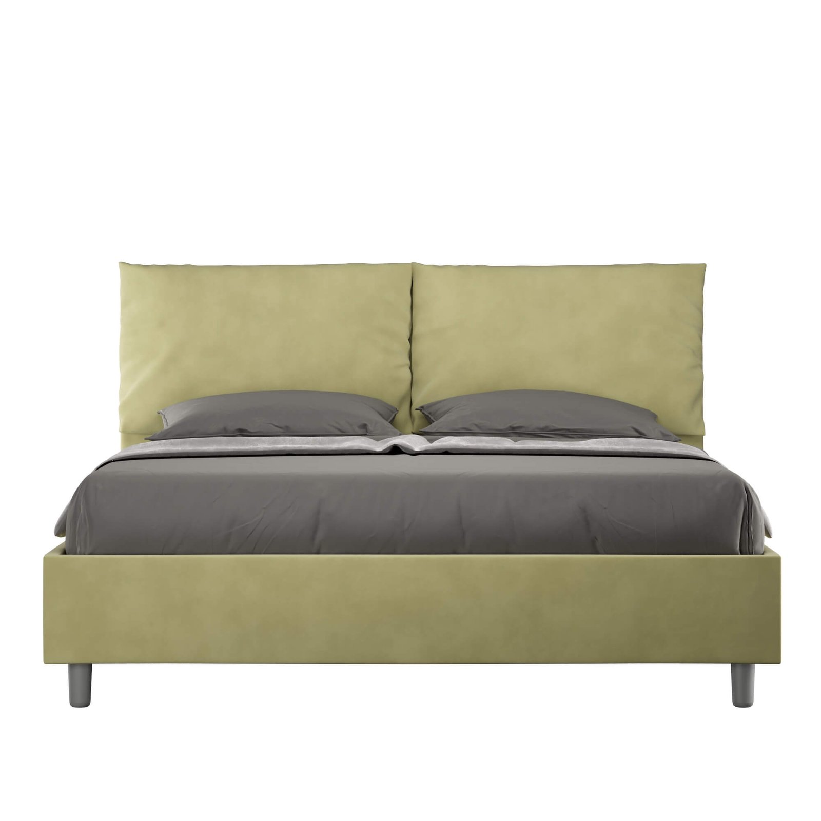 Letto Matrimoniale rivestito in Microfibra - ANTEA LARGE Tipologia Letto: Con Rete e Contenitore, Colore: Tè verde, Dimensione Rete: 150x210