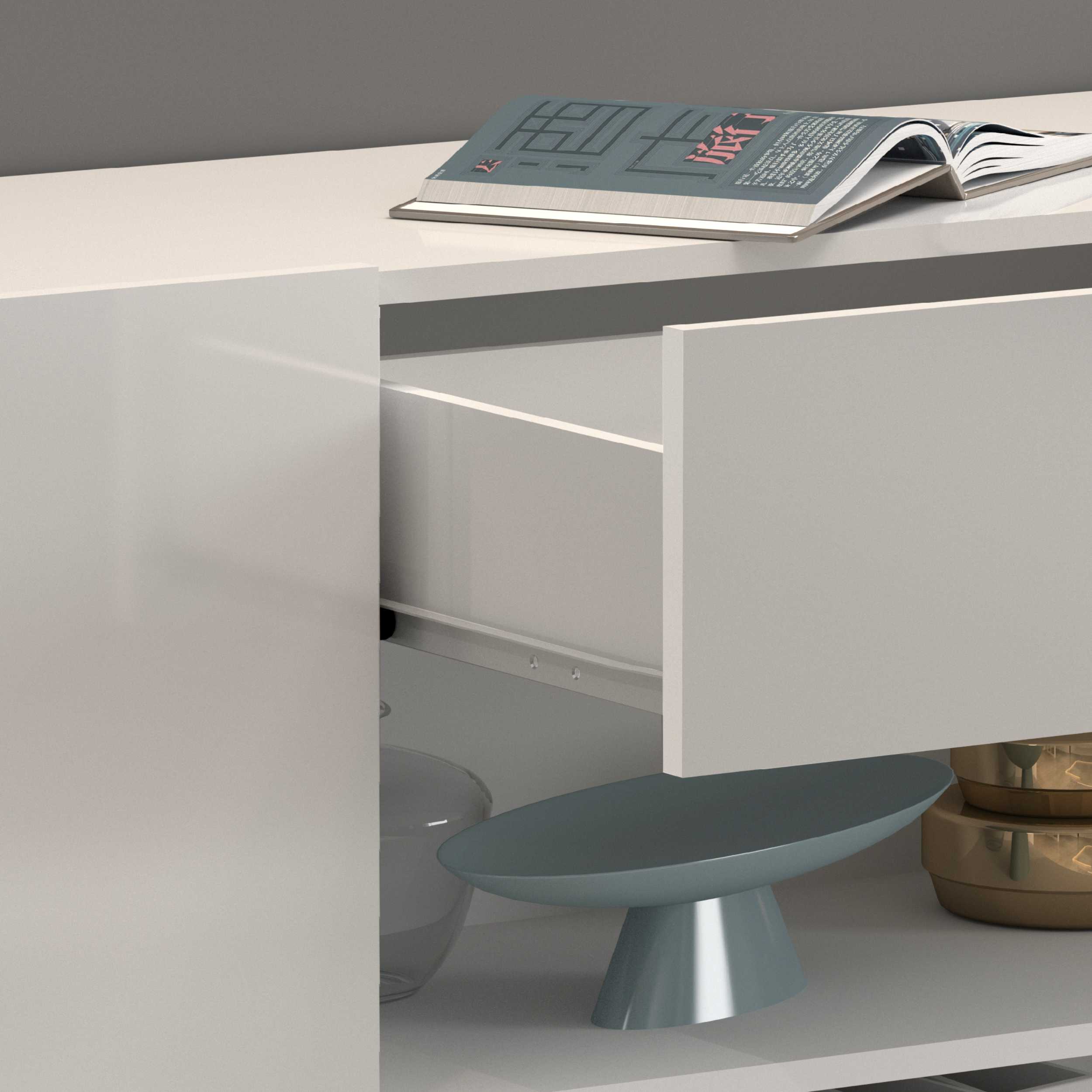 WHOUS Credenza Soggiorno Bianco Lucido, Made in Italy STILE: 1 anta 1 ribalta e 1 cassetto