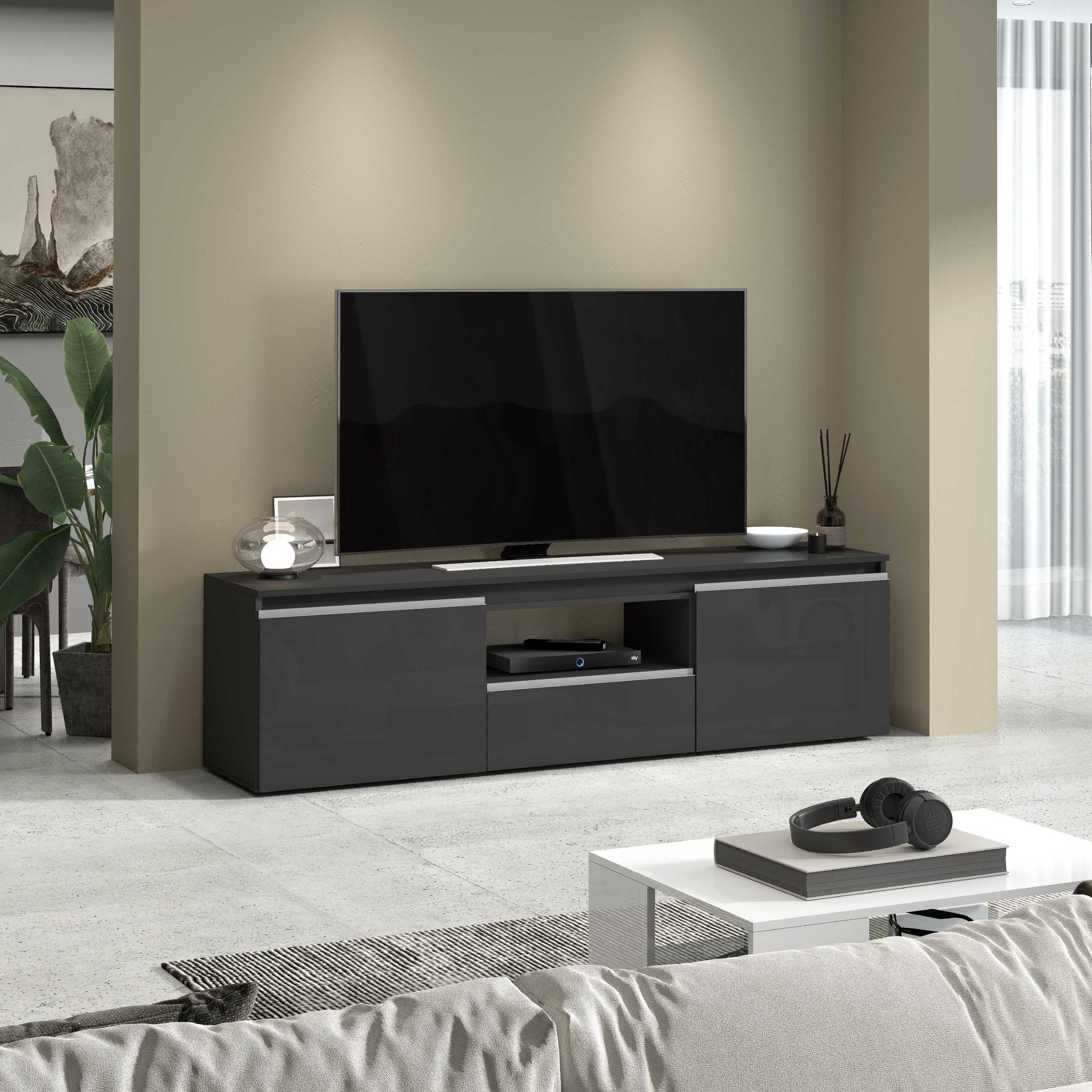 WHOUS Mobile Porta TV, Made in Italy COLORE: Antracite lucido, DIMENSIONI: 180x40x50 cm