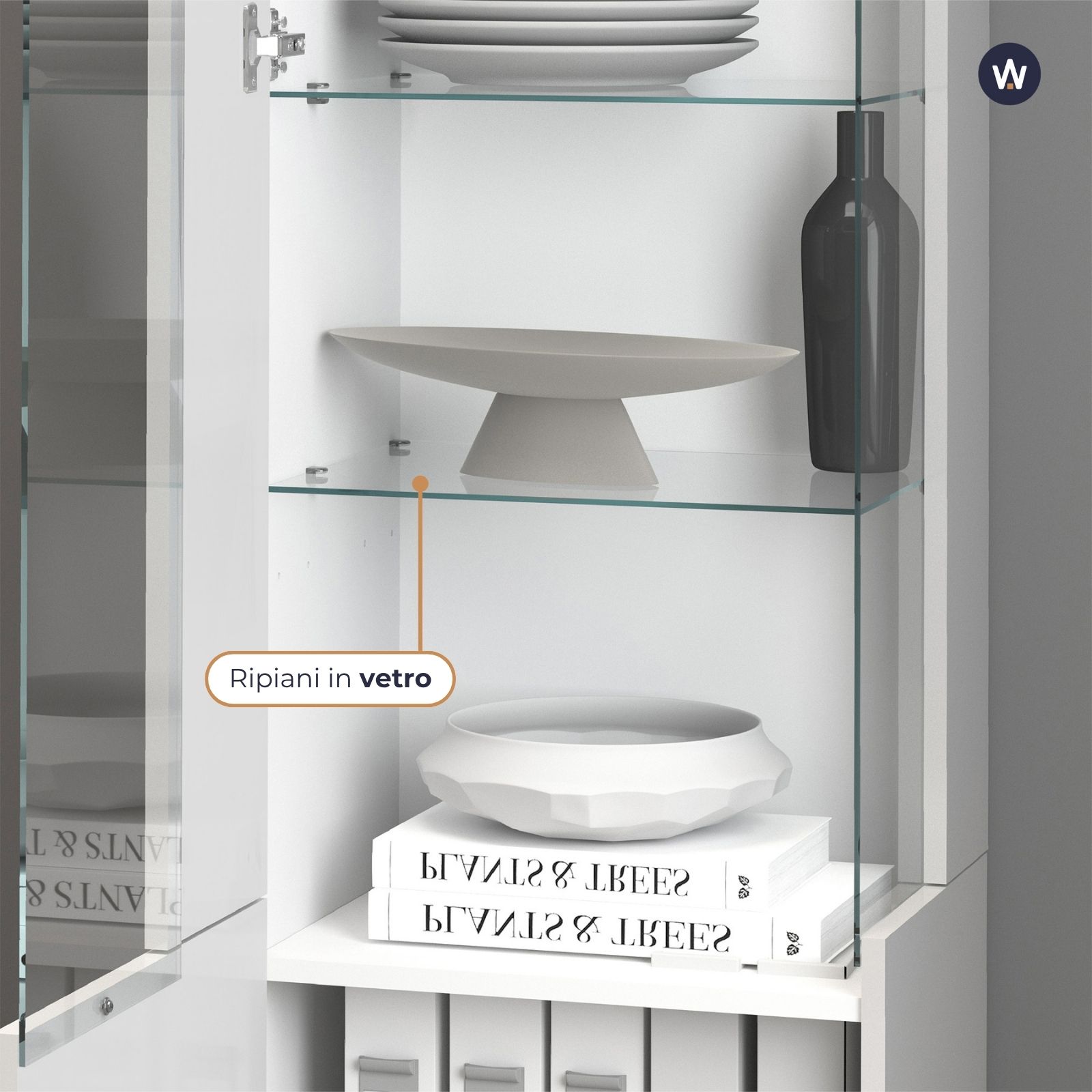 WHOUS Vetrina Soggiorno Bianco Lucido, Made in Italy STILE: 1 anta