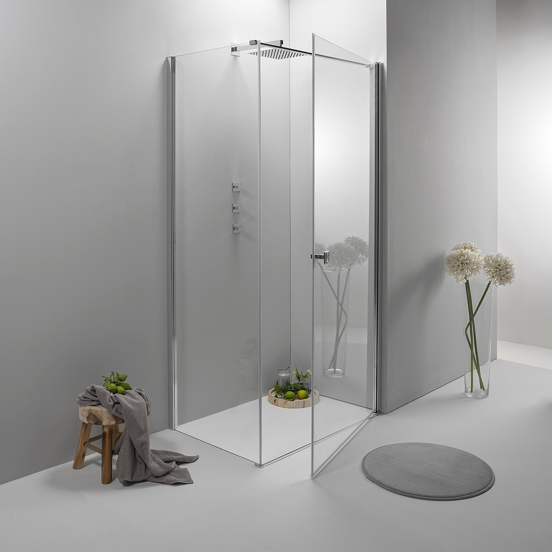 Image of Cabina Box Doccia 70x70 Cm Porta Battente con Lato Fisso Trasparente