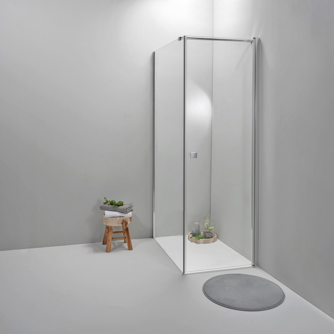 Image of Cabina Box Doccia 90x70 Cm Porta Battente con Lato Fisso Trasparente