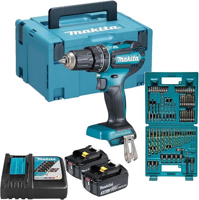 Image of Trapano avvitatore Makita a batteri 18V LXT 3.0 ah x2 +76 accessori DHP485FJX1