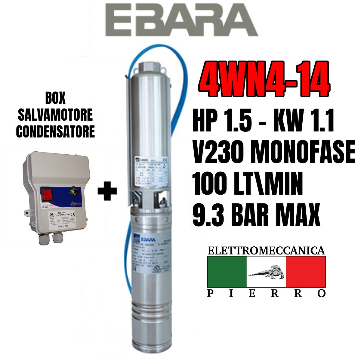 POMPA SOMMERSA EBARA 4WN4-14 HP1.5 100LT/MIN 9.3BAR MAX 4GS11 LOWARA COMPATIBILE - Foto 6 di 76