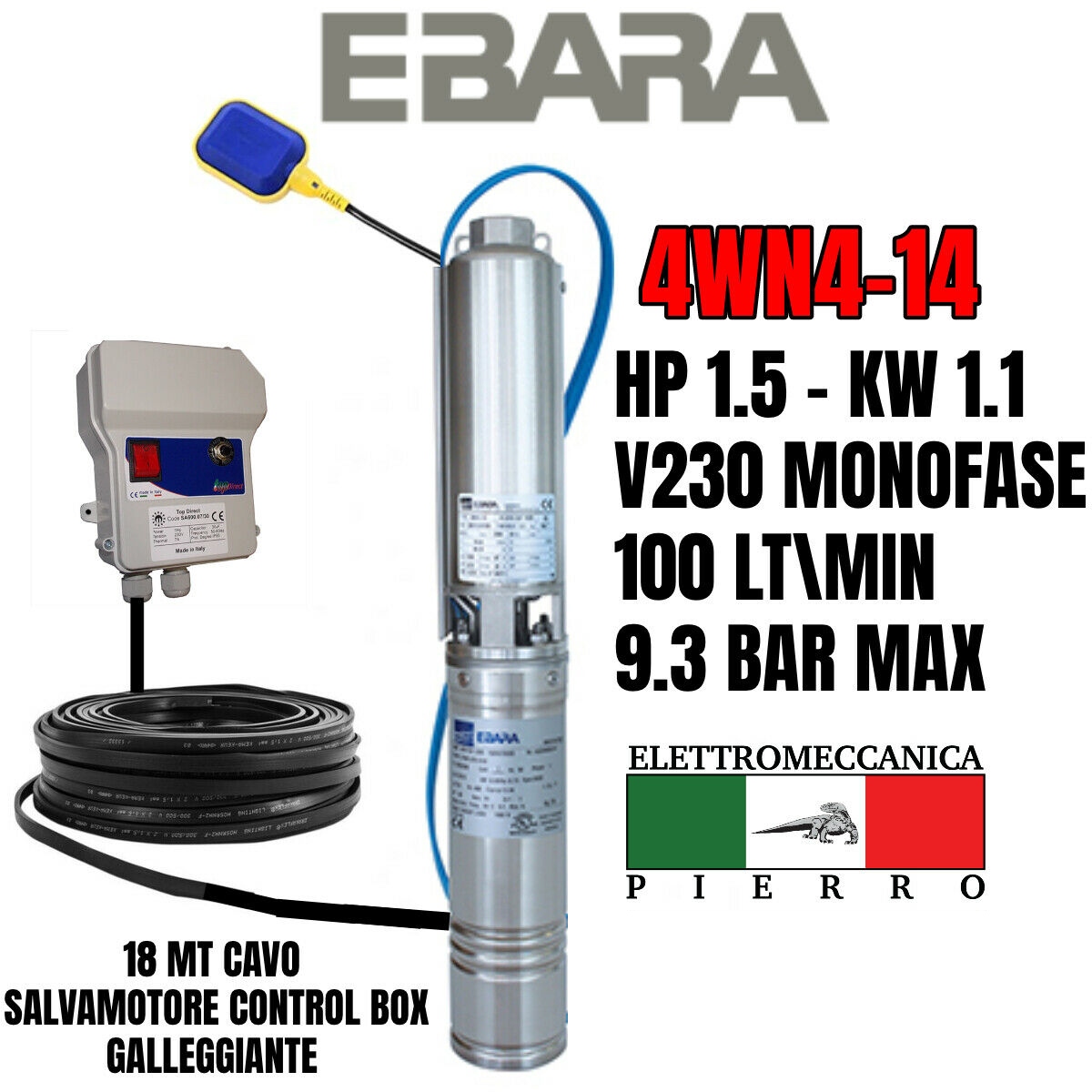 POMPA SOMMERSA EBARA 4WN4-14 HP1.5 100LT/MIN 9.3BAR MAX 4GS11 LOWARA COMPATIBILE - Foto 46 di 76