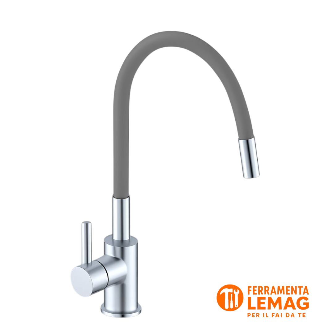 Miscelatore Lavello Flessibile con Canna in Gomma SNAKE Nero - Lemag srl Colore: Grigio Tortora