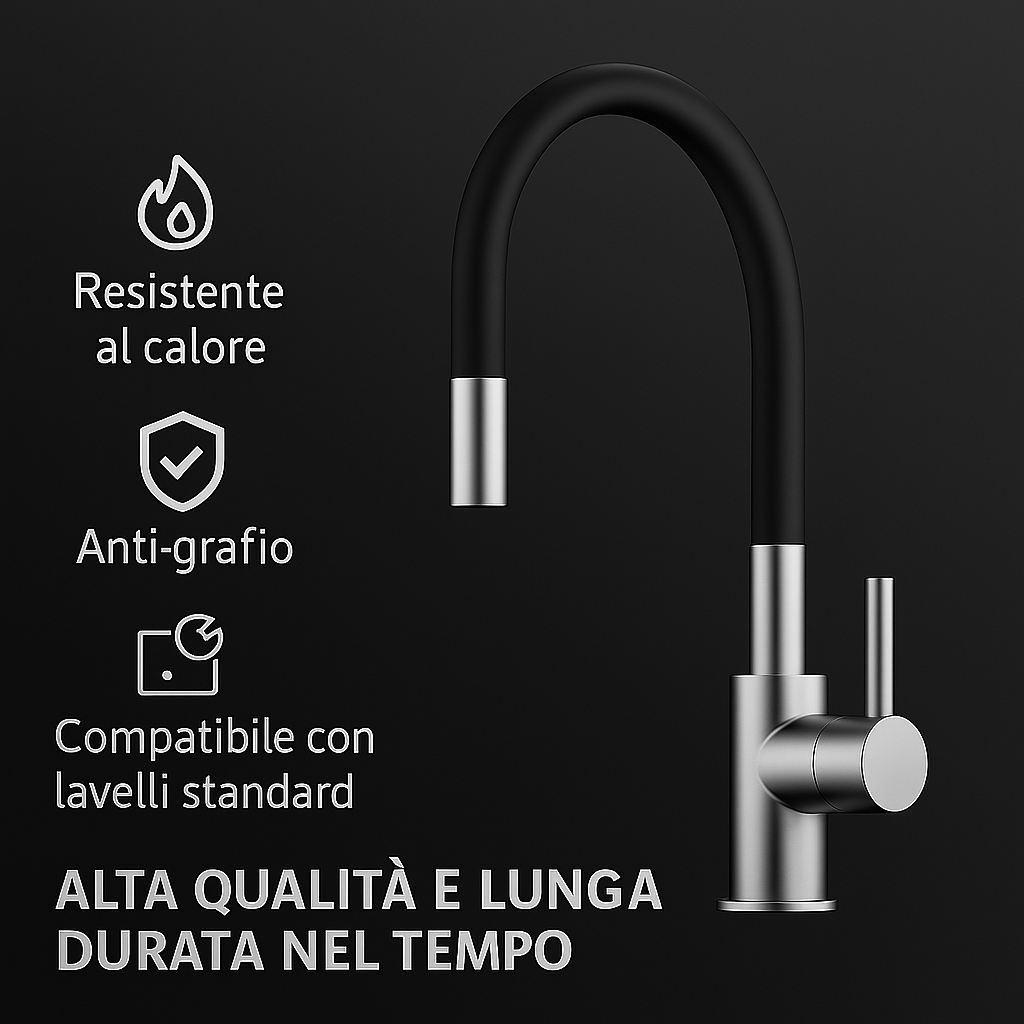 Miscelatore Lavello Flessibile con Canna in Gomma SNAKE Nero - Lemag srl Colore: Bianco