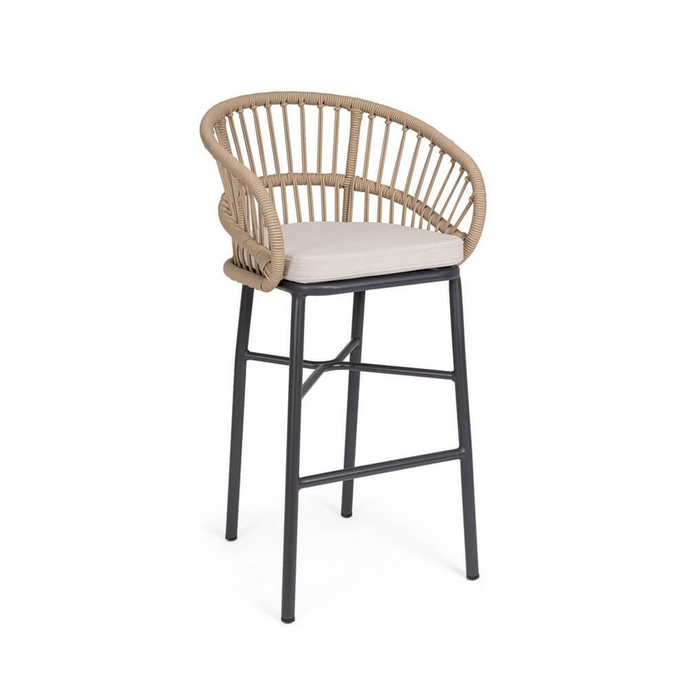 Set 4 Sgabelli Bar Alluminio Beige Boho da Esterno - ODIVELAS Colore: Beige