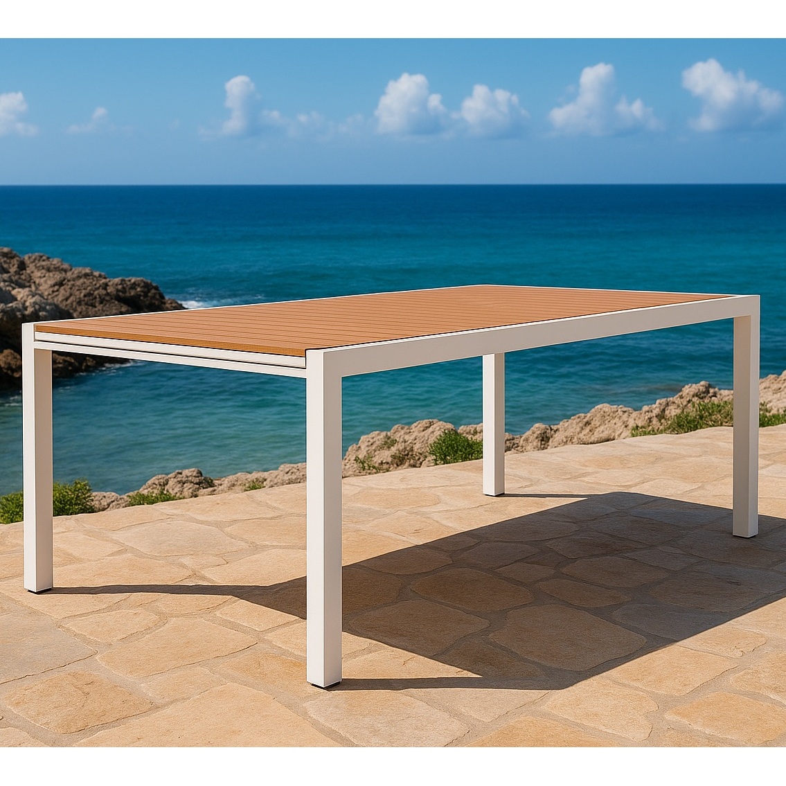 TAVOLO POLYWOOD 200-300X100XH75CM BIANCO DOGATO