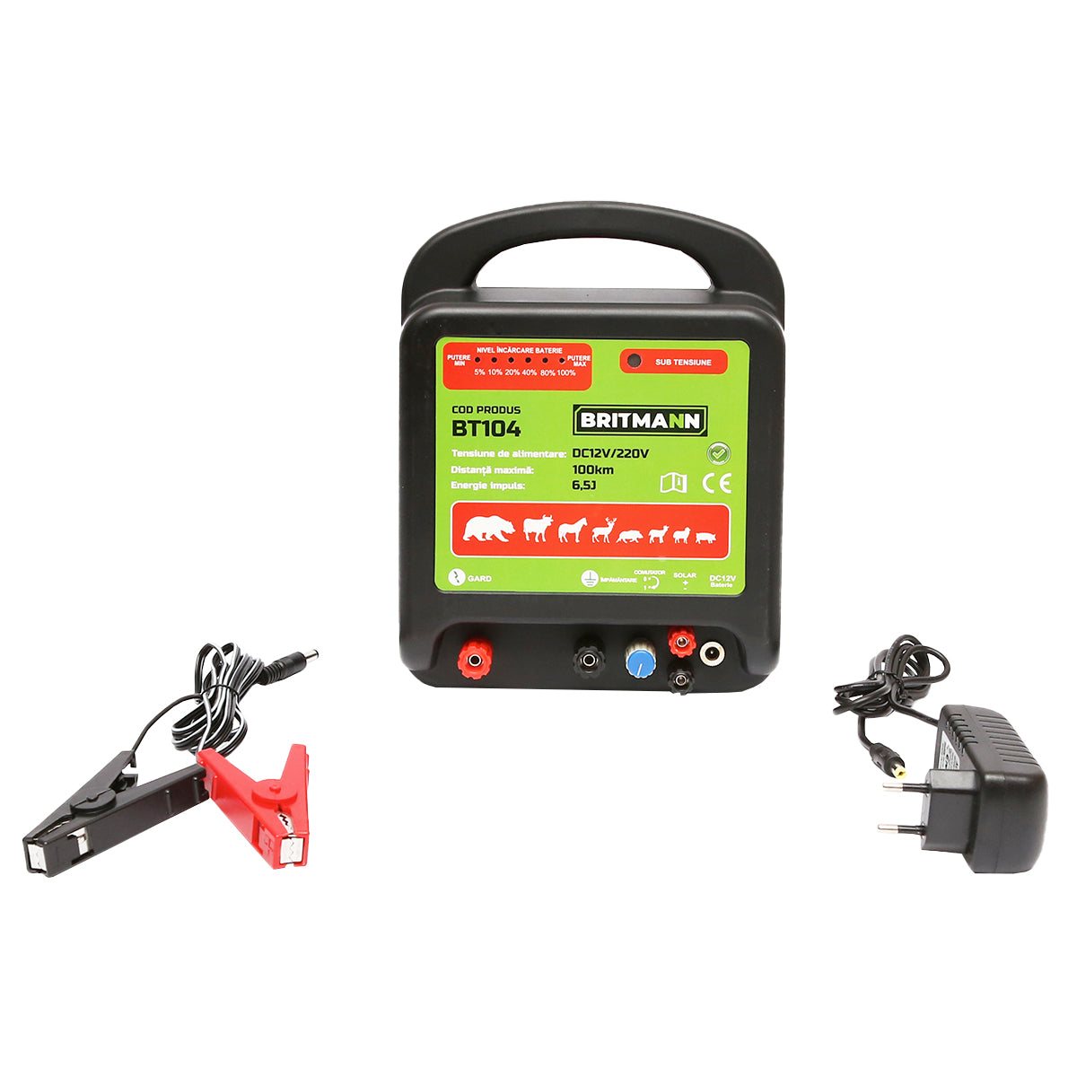 Elettrificatore DC 12/220V, 6.5 Joule, 100 km, per recinto elettrico, BRITMANN
