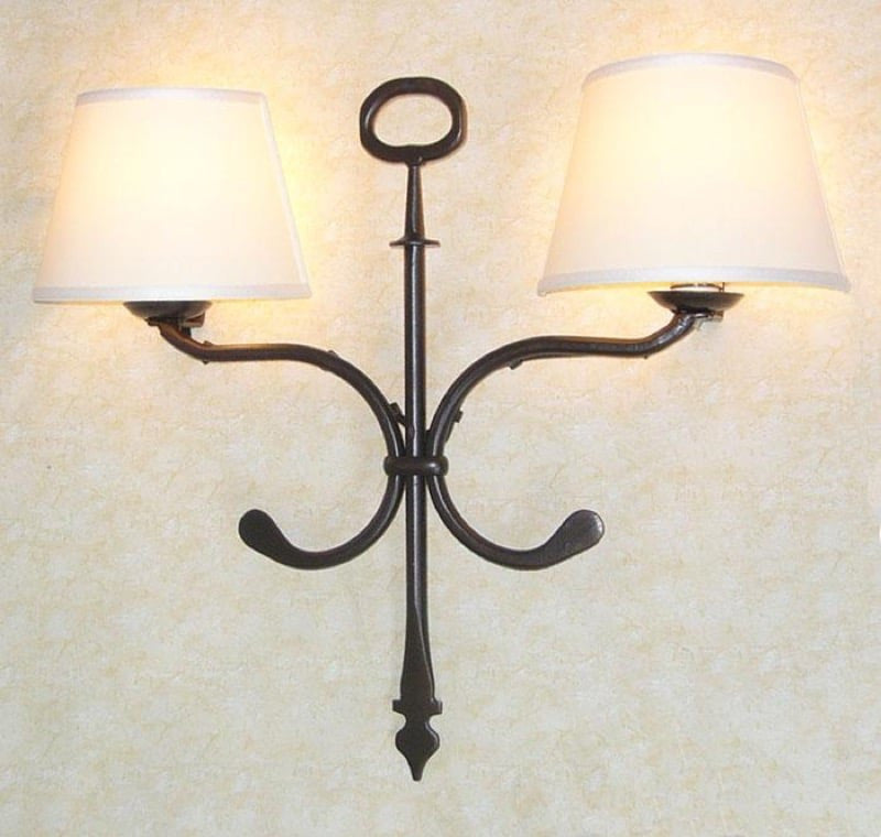Image of APPLIQUE LANTERNA LOIRA 2 LUCI IN FERRO BATTUTO CRUCCOLINI LAMPADE LAMPIONE