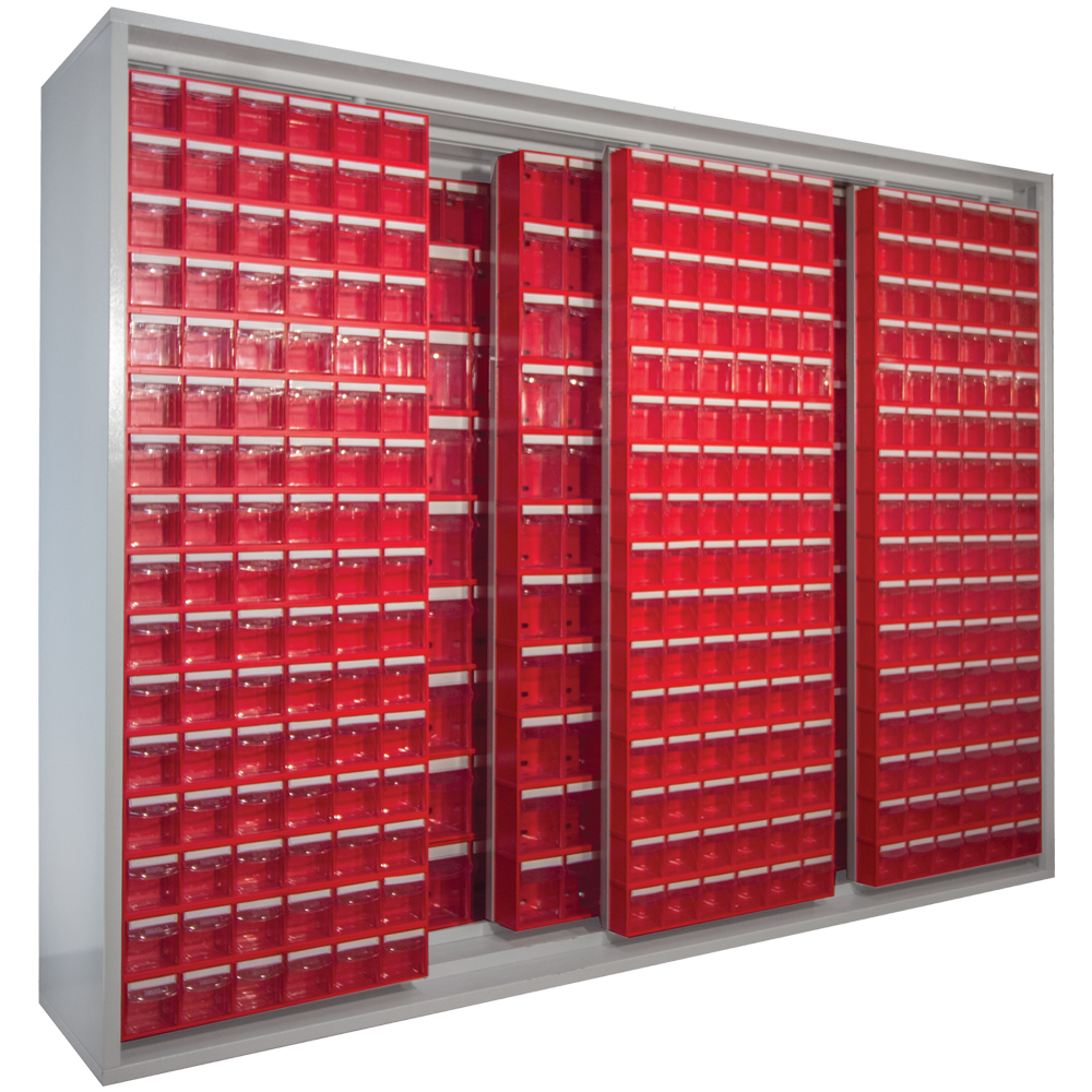 Armadio Madia in metallo con pannelli scorrevoli e cassetti porta minuteria cm. 248x60x195h