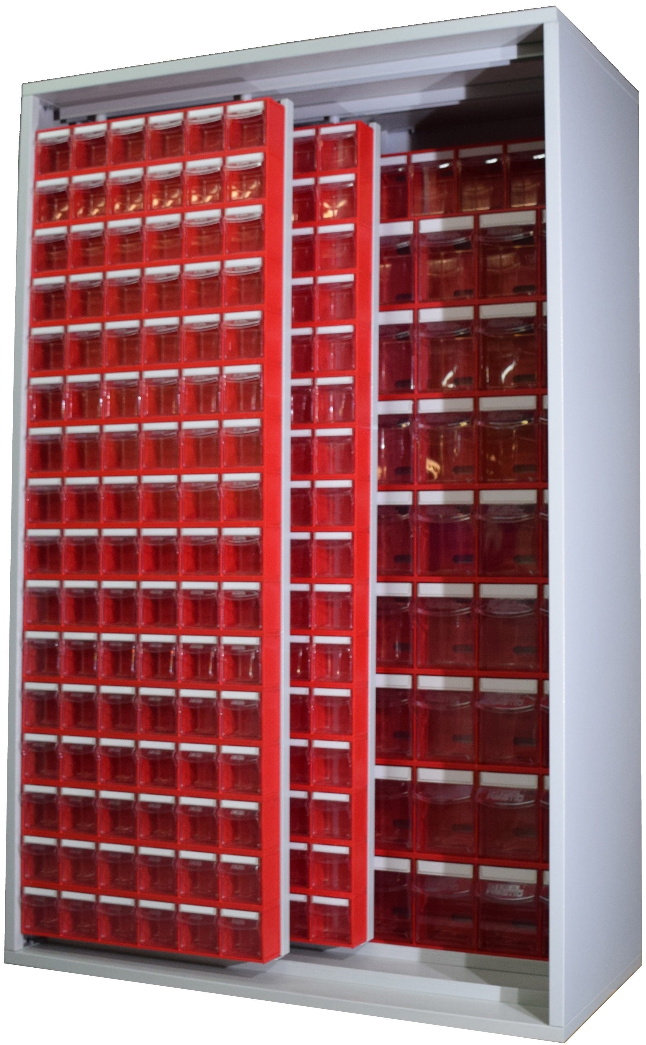 Armadio Madia metallico con cassettiere e pannelli scorrevoli cm. 127x60,5x196,5h