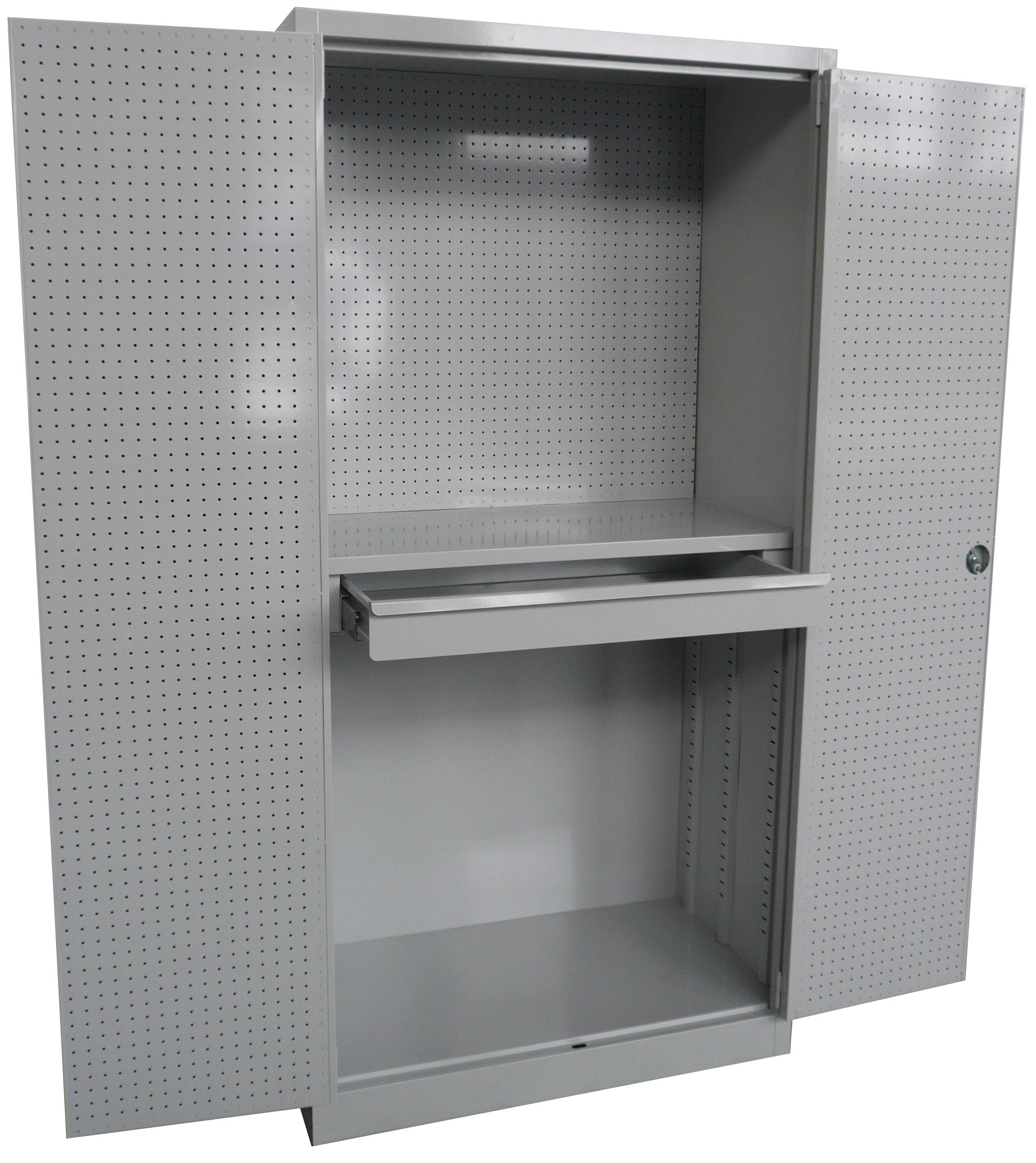 Armadio metallico monoblocco con ante e schienale in lamiera forata sp. 10/10 cm. 100x50x200h