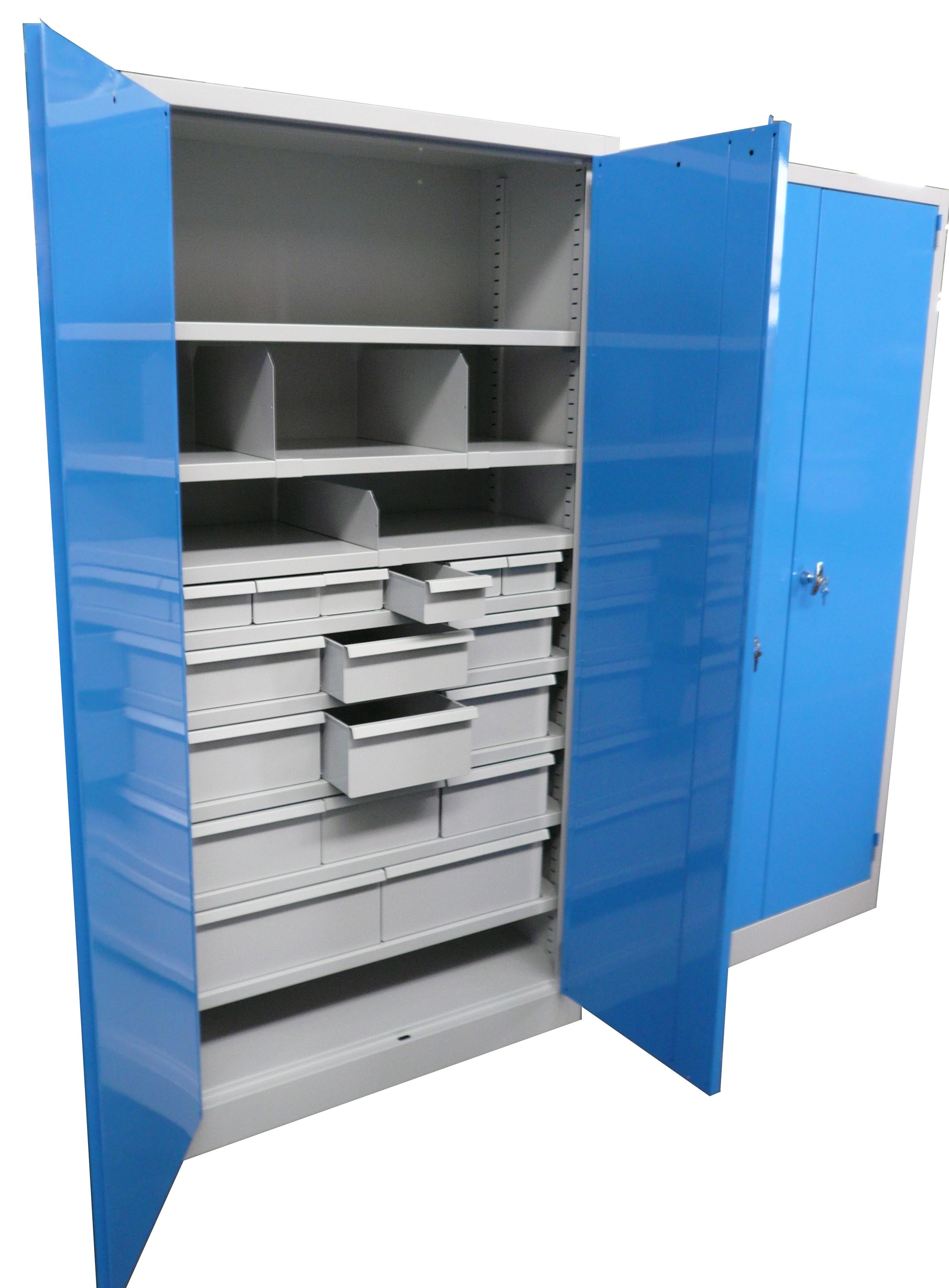 Armadio metallico per officina con piani, cassetti e separatori verniciato monoblocco cm. 100x50x200h