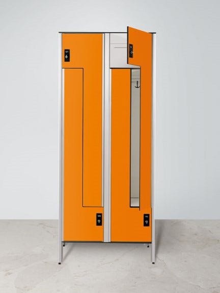 Armadio spogliatoio in laminato stratificato HPL sovrapposto a 4 posti con ante apertura a L cm. 80x50x200h