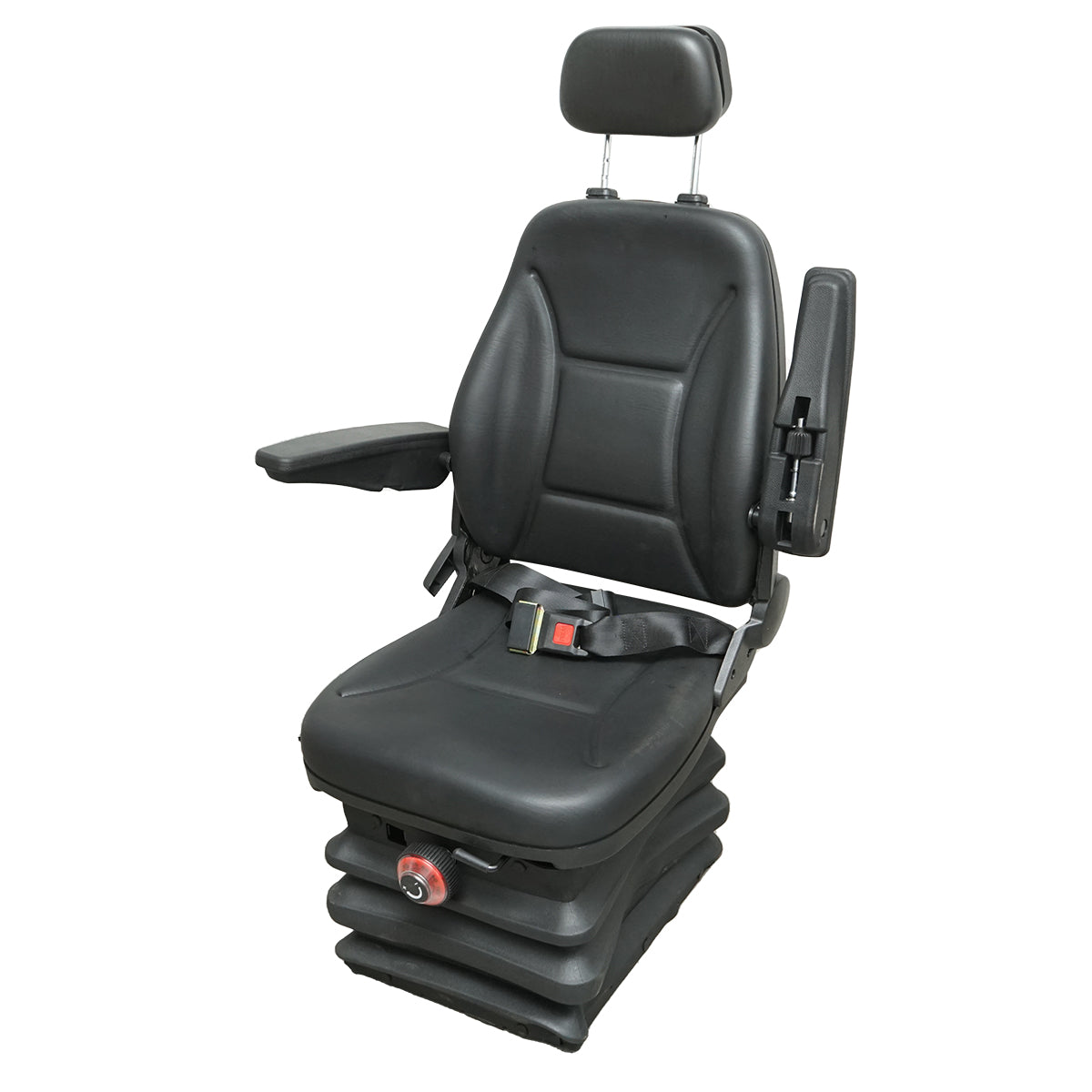 Sedile universale regolabile in altezza e peso 40-120 kg, con braccioli e schienale ribaltabile 50-90° per trattore, macchine agricole, industriali e carrelli elevatori