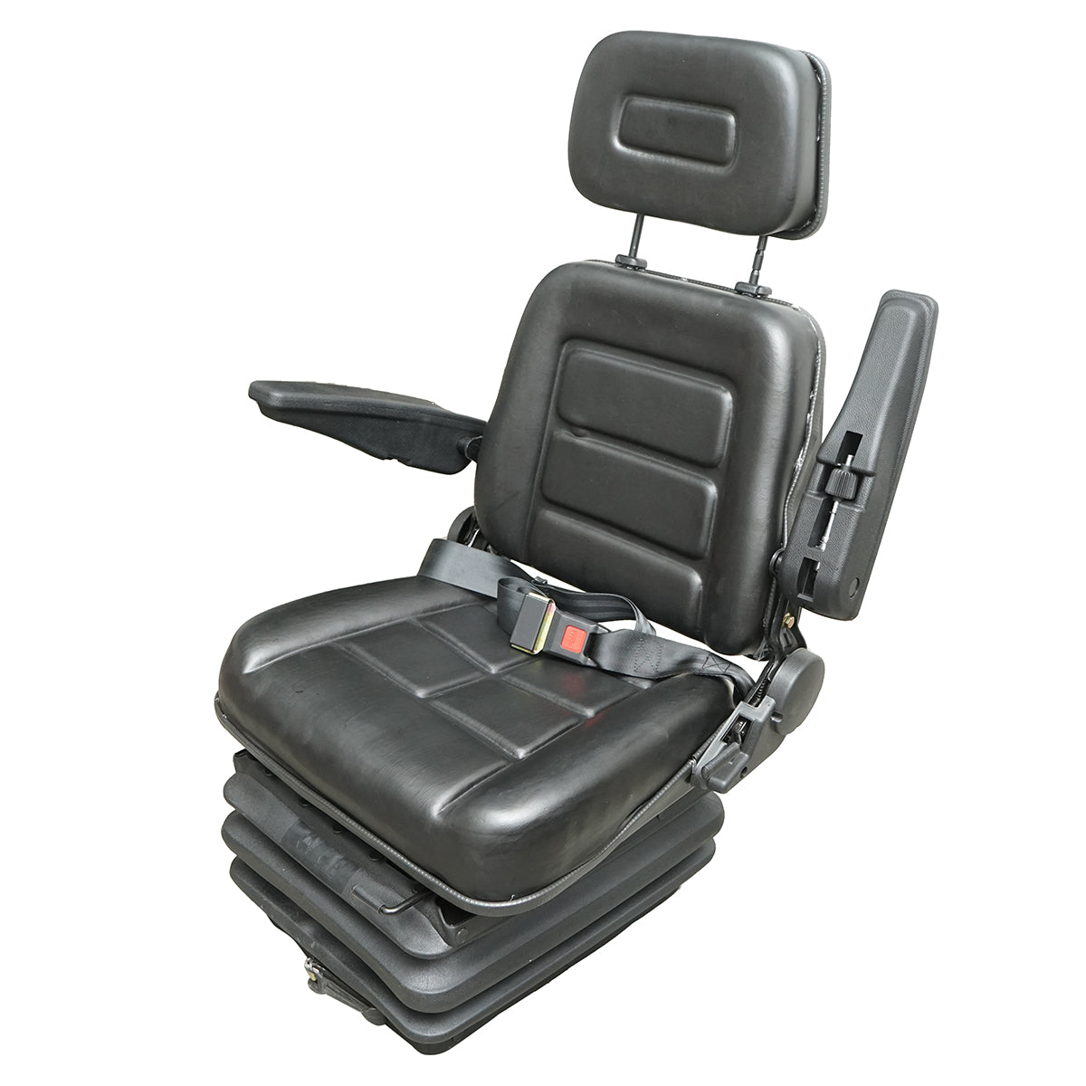 Sedile universale regolabile in altezza e peso 50-130 kg, con braccioli e schienale ribaltabile 40-80° per trattore, macchine agricole, industriali e carrelli elevatori