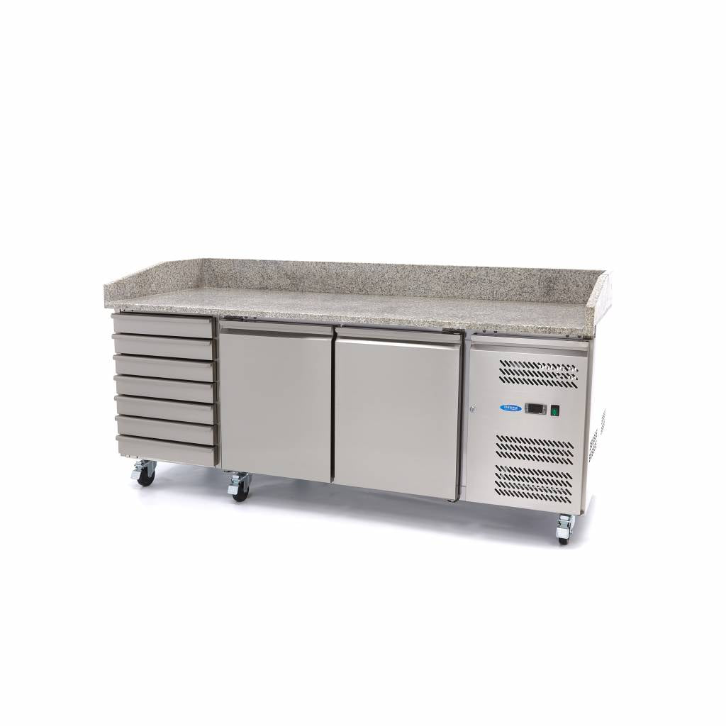Banco Pizza Refrigerato - 202cm - 2 Porte - adatto a 5 x 1/6 GN - 7 Cassetti