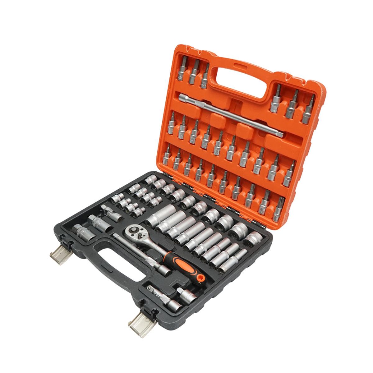 Set di Chiavi a Bussola con Cricchetto 61 Pezzi, Custodia Portatile, Set Chiavi con Cricchetto Bussola Cacciavite 61 pezzi Breckner Germany