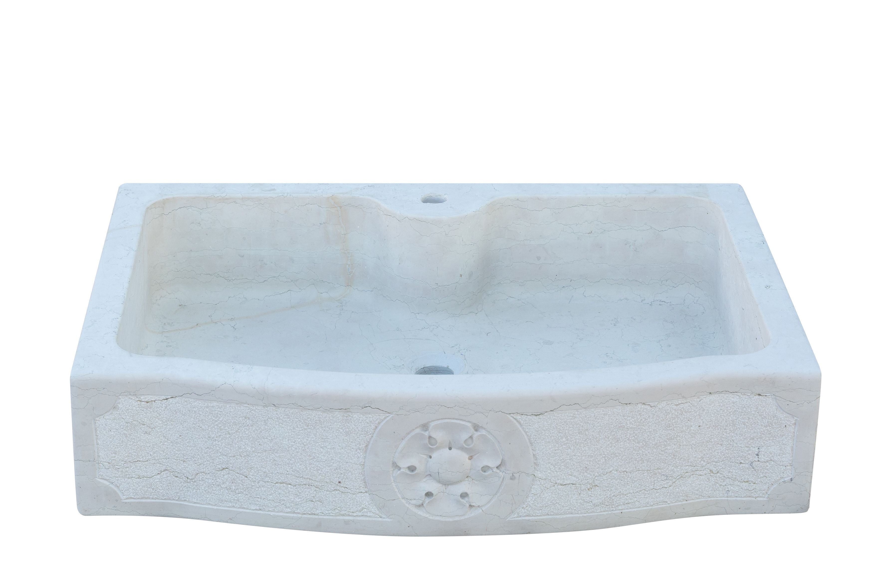 Biscottini Acquaio in marmo bianco L90xPR65xH19.5 cm Vasca realizzata completamente