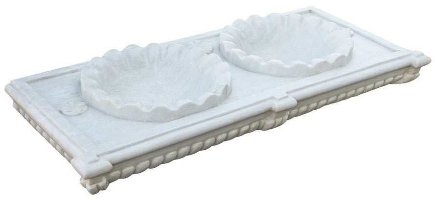 Biscottini Lavabo a due buche merlettate in marmo bianco L130xPR56xH15 cm Vasca realizzata