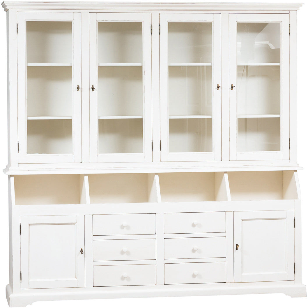 Biscottini Libreria Country in legno massello di tiglio finitura bianca anticata L230xPR50xH226 cm. Made in Italy