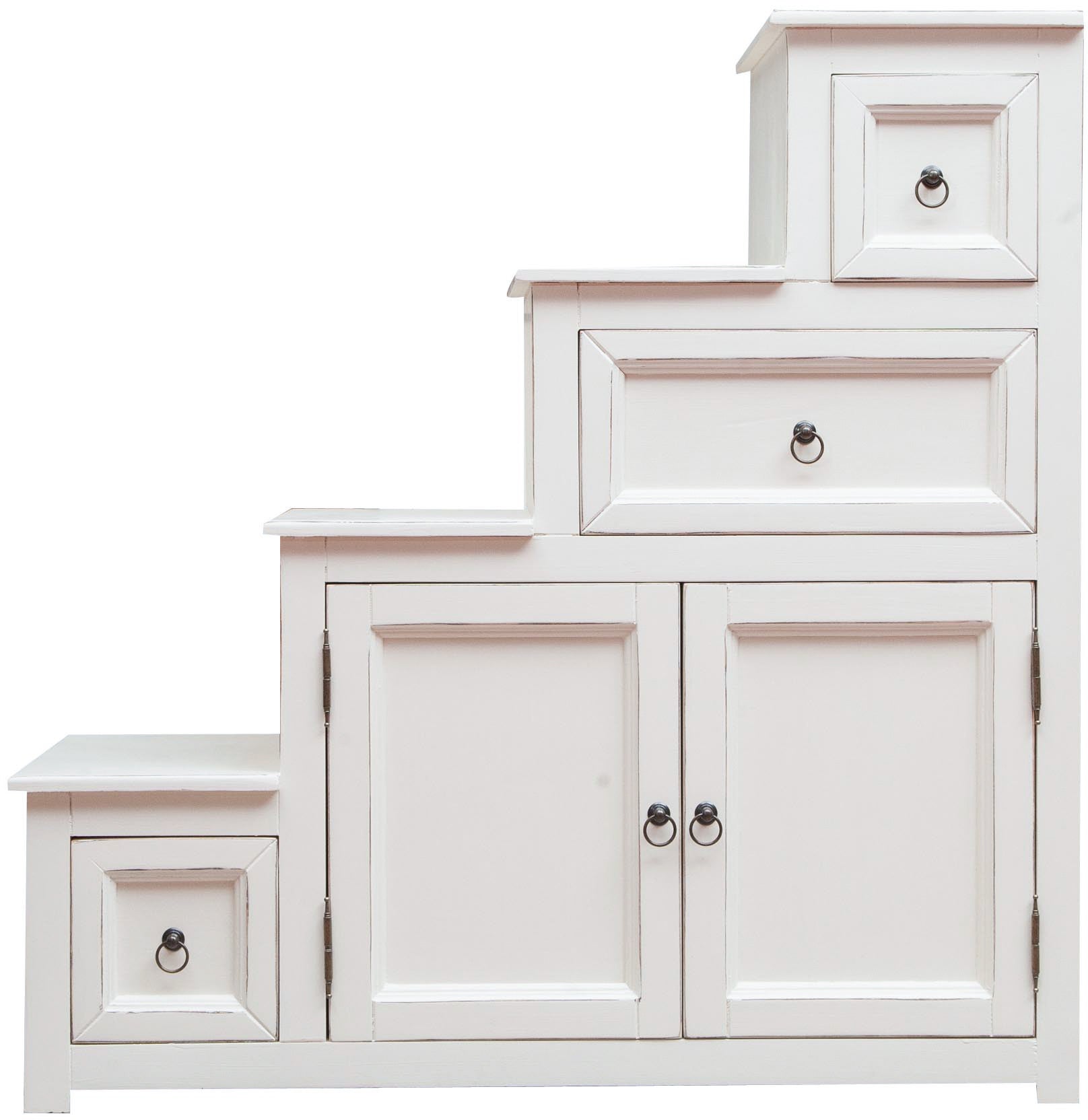 Biscottini Mobile cassettiera scala legno massello di tiglio finitura bianca anticata Made in Italy