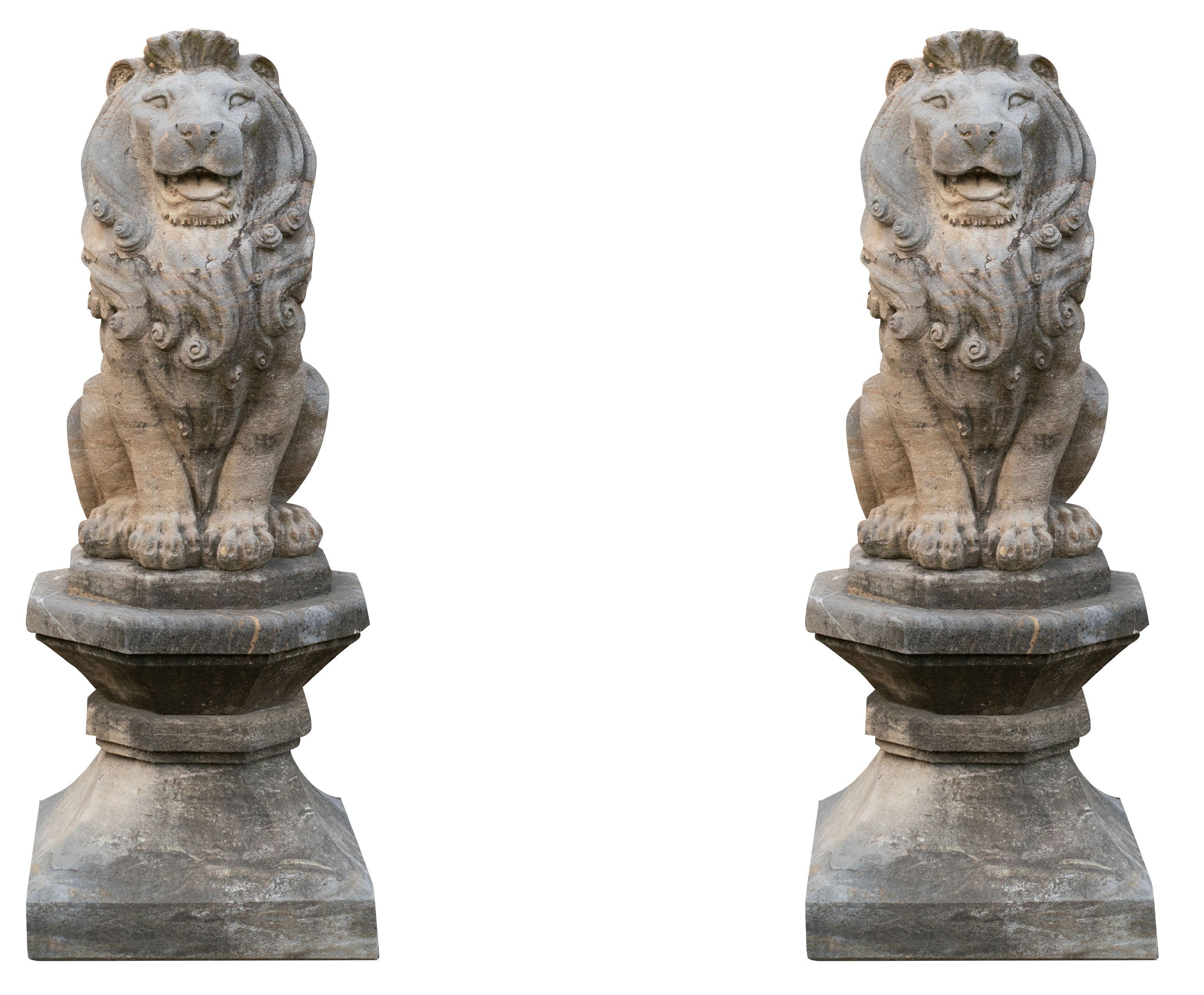Biscottini Vecchia statua raffigurante una coppia di leoni in pietra Molto solida robusta
