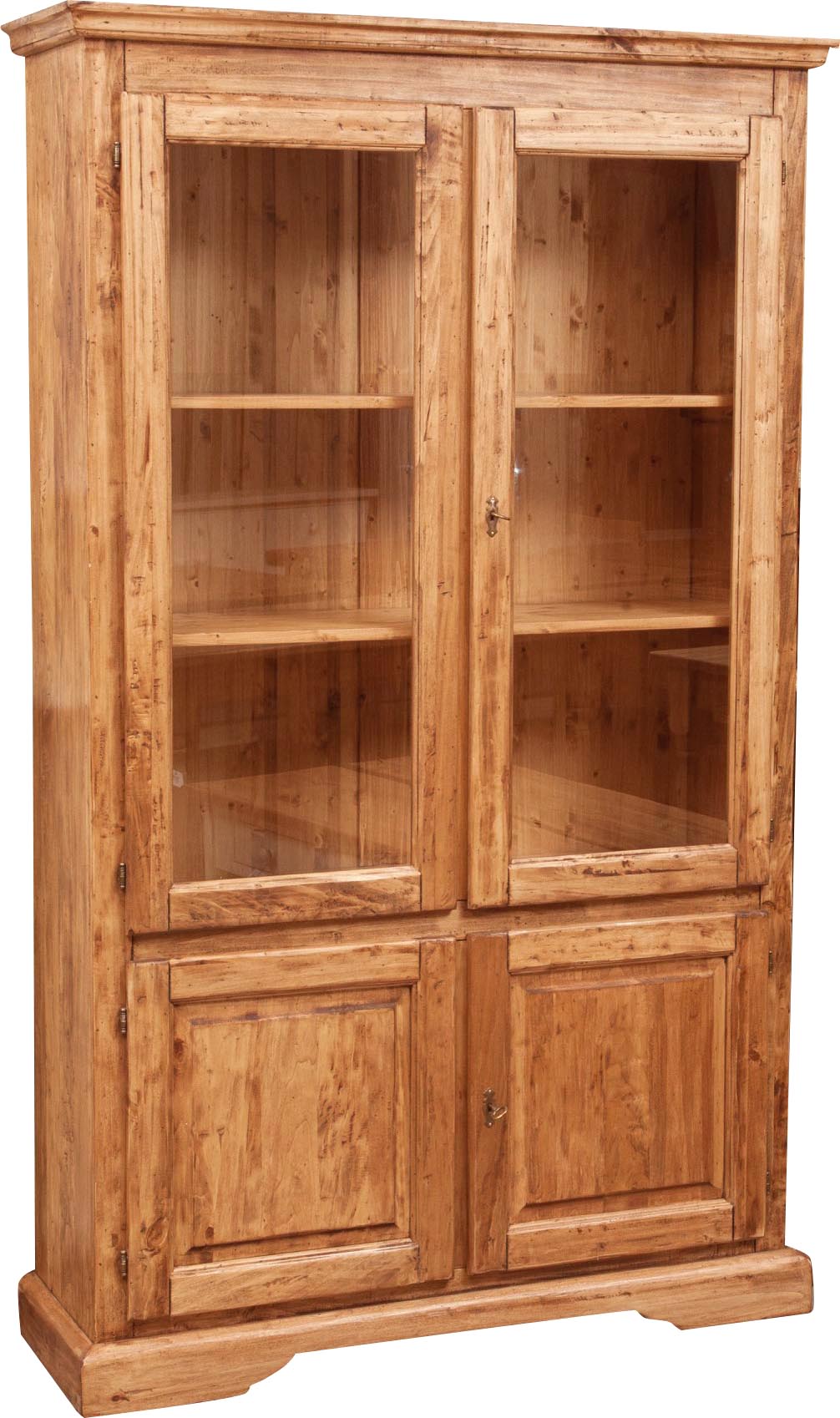 Biscottini Vetrina Country in legno massello di tiglio finitura naturale L120xPR37xH197 cm. Made in Italy