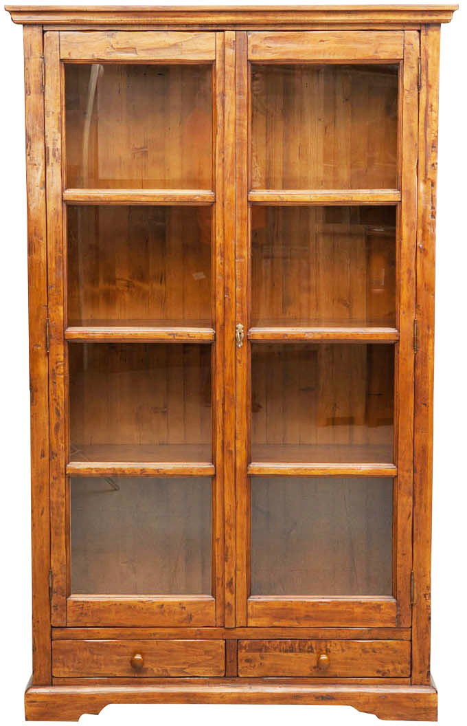 Biscottini Vetrina Country in legno massello di tiglio finitura noce L109xPR36xH180 cm. Made in Italy