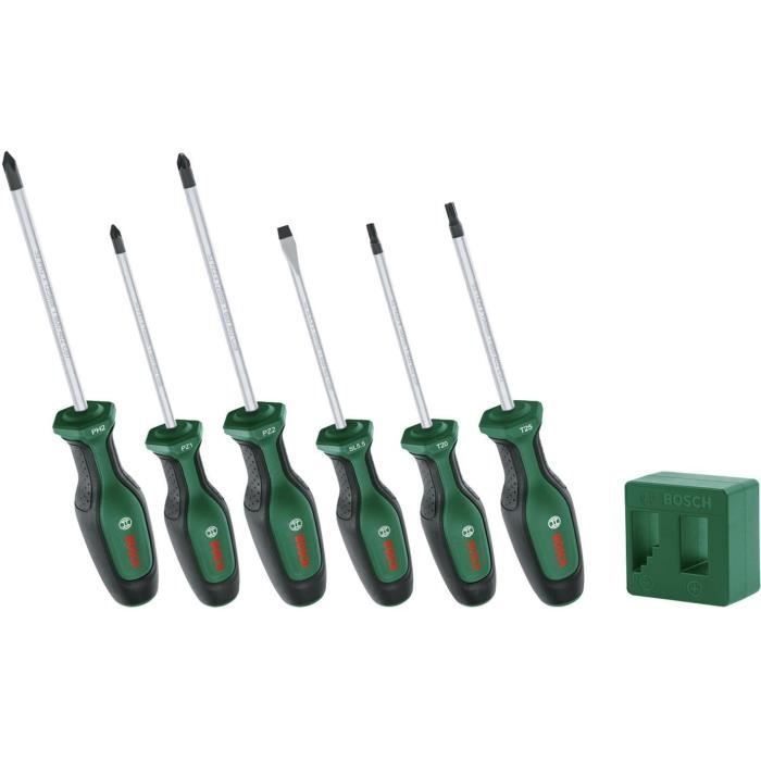 Bosch - Set di 6 cacciaviti Premium con magnetizzatore (6 cacciaviti in acciaio extra duro S2 magnetizzatore smagnetizzatore)