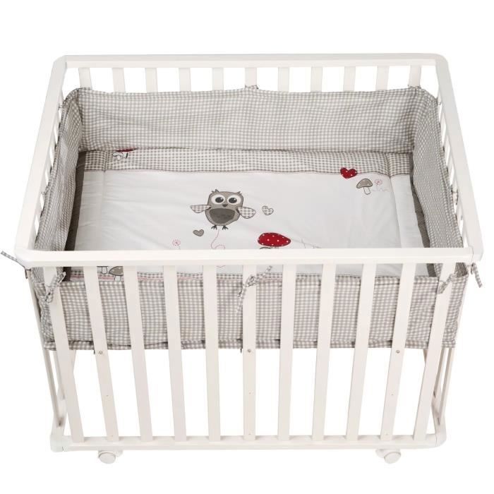 Image of Box per bambini 100x75 cm + Tappetino con stampa di gufi Adam ed Eule + 4 ruote - ROBA - Legno bianco