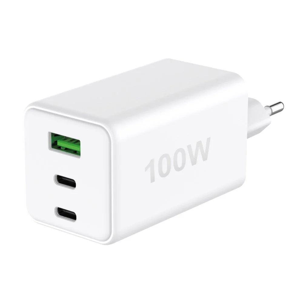 Image of Caricatore Alimentatore GaN 100W 2x USB-C 1x USB-A Power Delivery Fast Charger Bianco