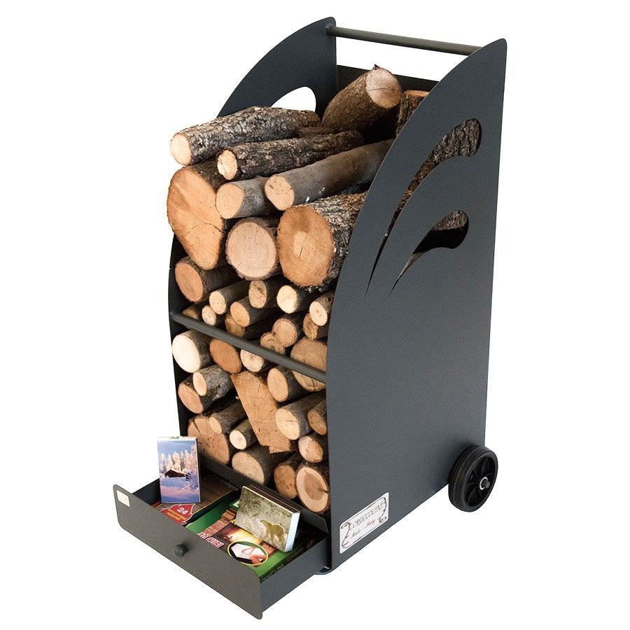 Image of CARRELLO PORTALEGNA STYLE FERRO BATTUTO CRUCCOLINI CARRELLI PORTA LEGNA 45X42X80