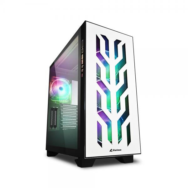 Image of Case Sharkoon Elite Shark CA300T RGB - Atx, Micro Atx - Alimentatore NON presente - 2 porte USB frontali, audio in/out - 3x Ventole 120mm. - Mid Tower ATX - RGB Color - Bianco