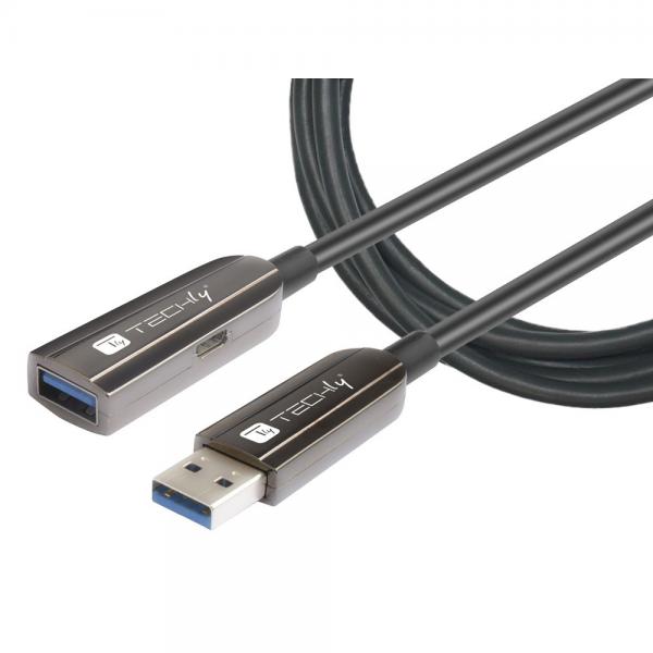 Image of Cavo Ottico Attivo USB 3.2 SuperSpeed Active Optical Cable USB A M/F 50m Nero