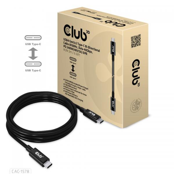 CLUB3D CAC-1578 cavo USB USB4 Gen 3x2 2 m USB C Nero (Club 3D - USB Type-C kabel - 24 pin US)