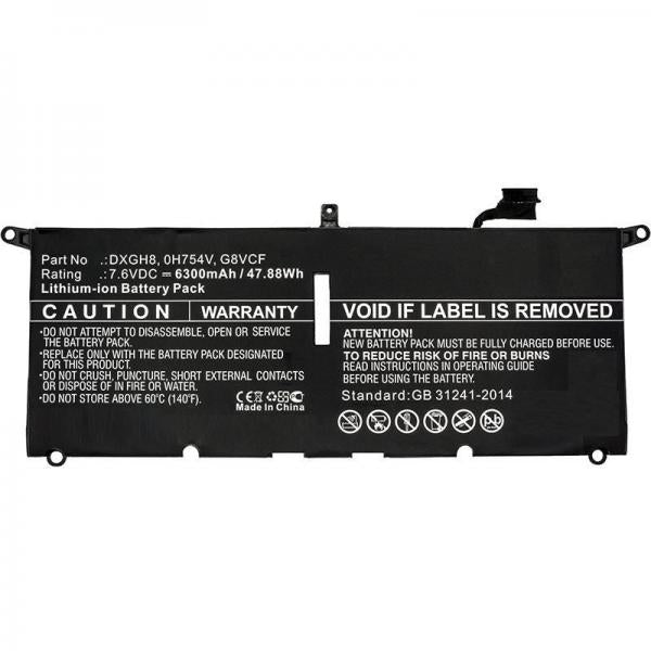 CoreParts MBXDE-BA0082 ricambio per laptop Batteria (Laptop Battery for Dell - 47.88Wh Li-Pol 7.6V 6300mAh - Black 48Wh Li-Pol 7.6V 6300mAh Black, XPS